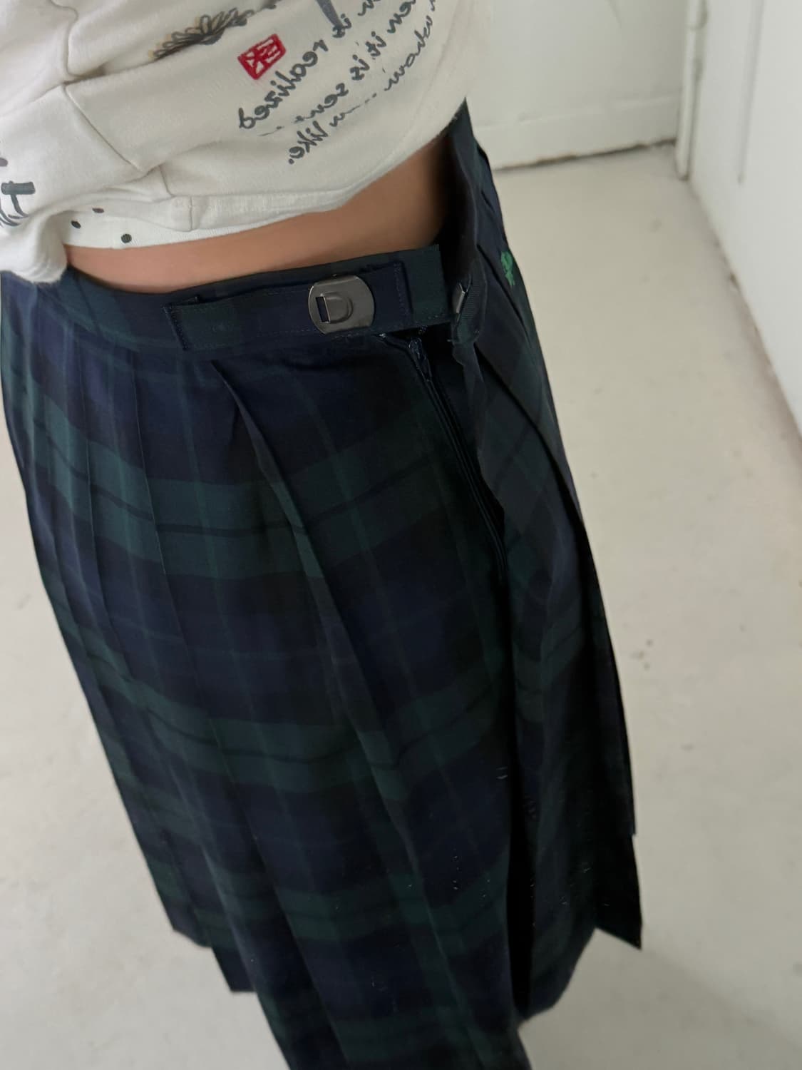 일본빈티지 체크 핀턱 미디스커트 상품이미지4