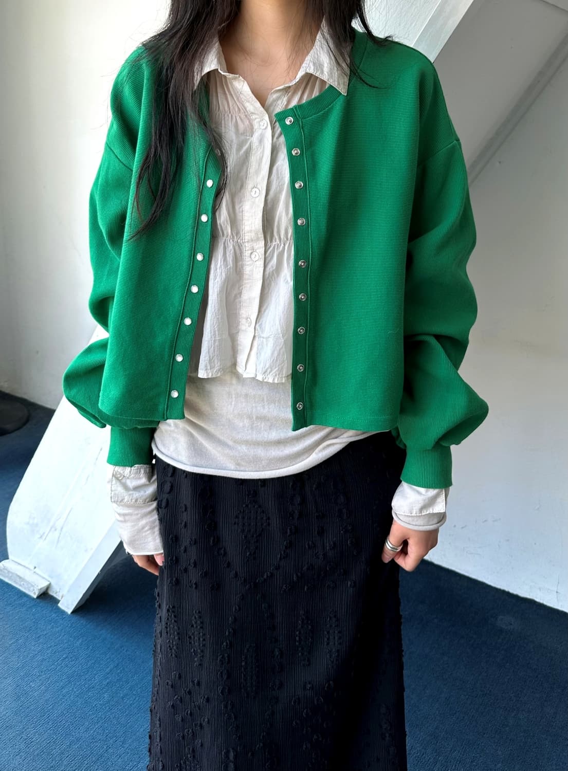 Cotton rib crew neck cardigan 상품이미지1