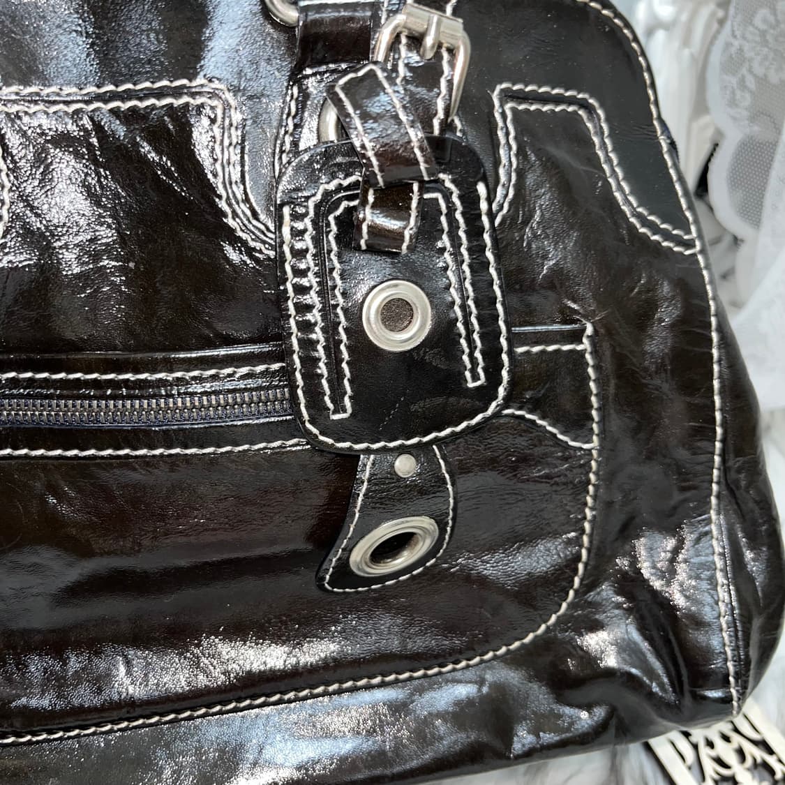 빈티지 글로시 스티치 포인트 토트백 상품이미지4