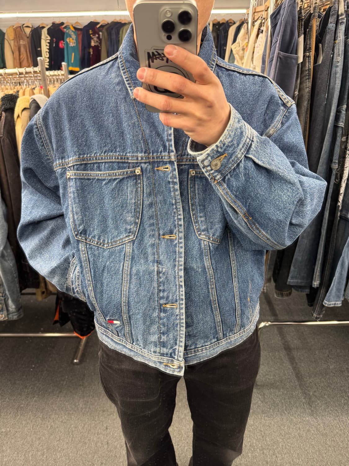 L)타미힐피거 빈티지 빅 로고 패치 데님 자켓 상품이미지1