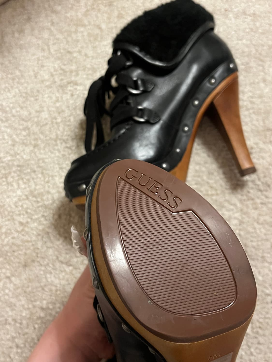 빈티지 게스 퍼 스트랩 레더 스터드 부츠 힐 상품이미지7