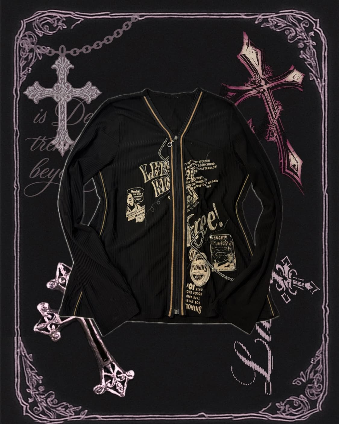 Y2K Printing chain zipper Layered sleeve 상품이미지3