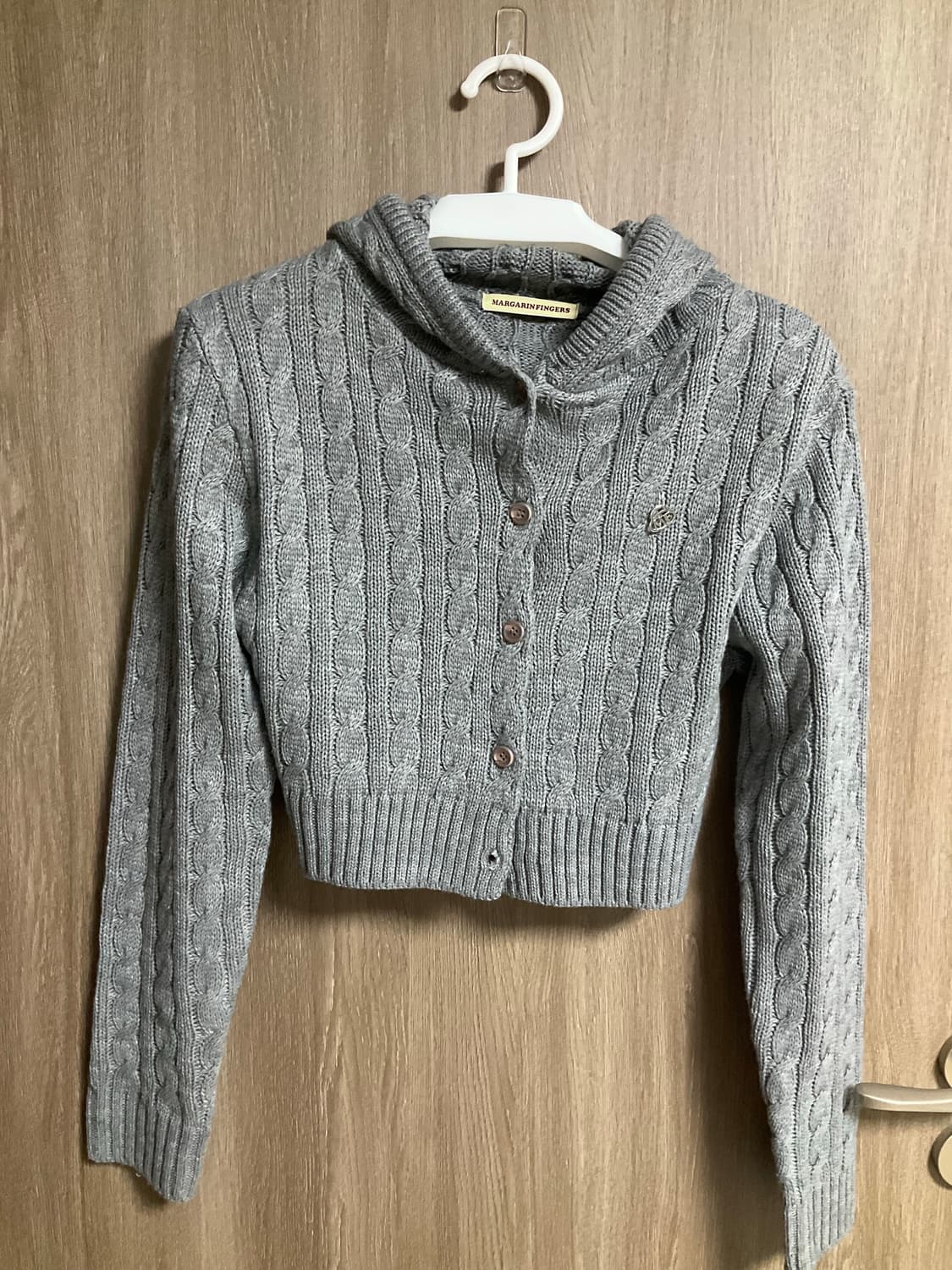 마가린핑거스 후디 케이블 니트 가디건 그레이 상품이미지3