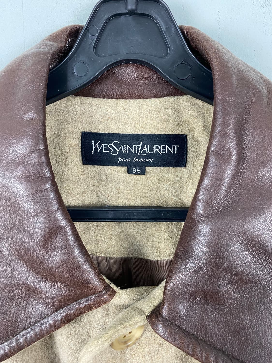 입생로랑 YSL 90s 레더 카라넥 코트 M 상품이미지4