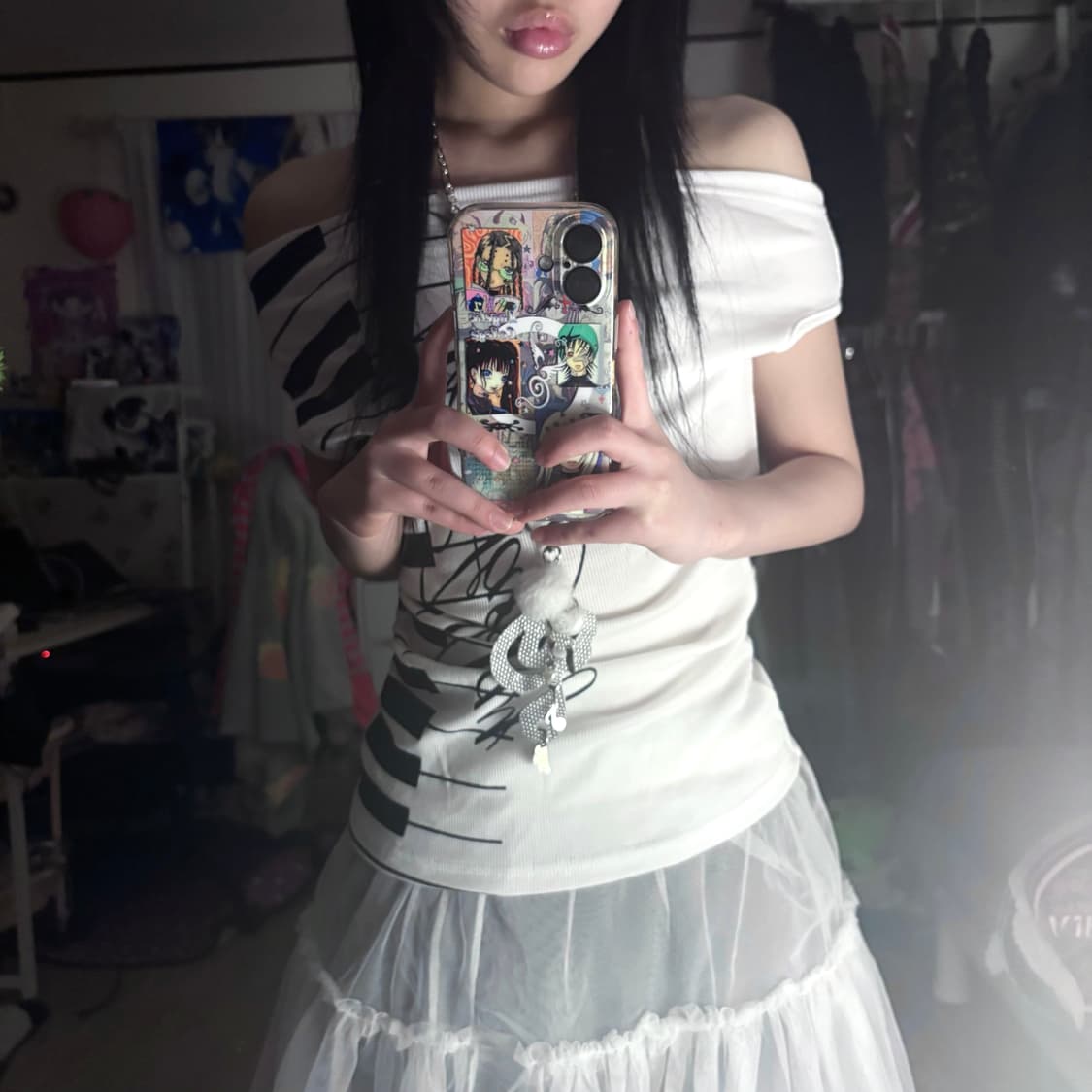 piano off-shoulder slim T-shirt 상품이미지2