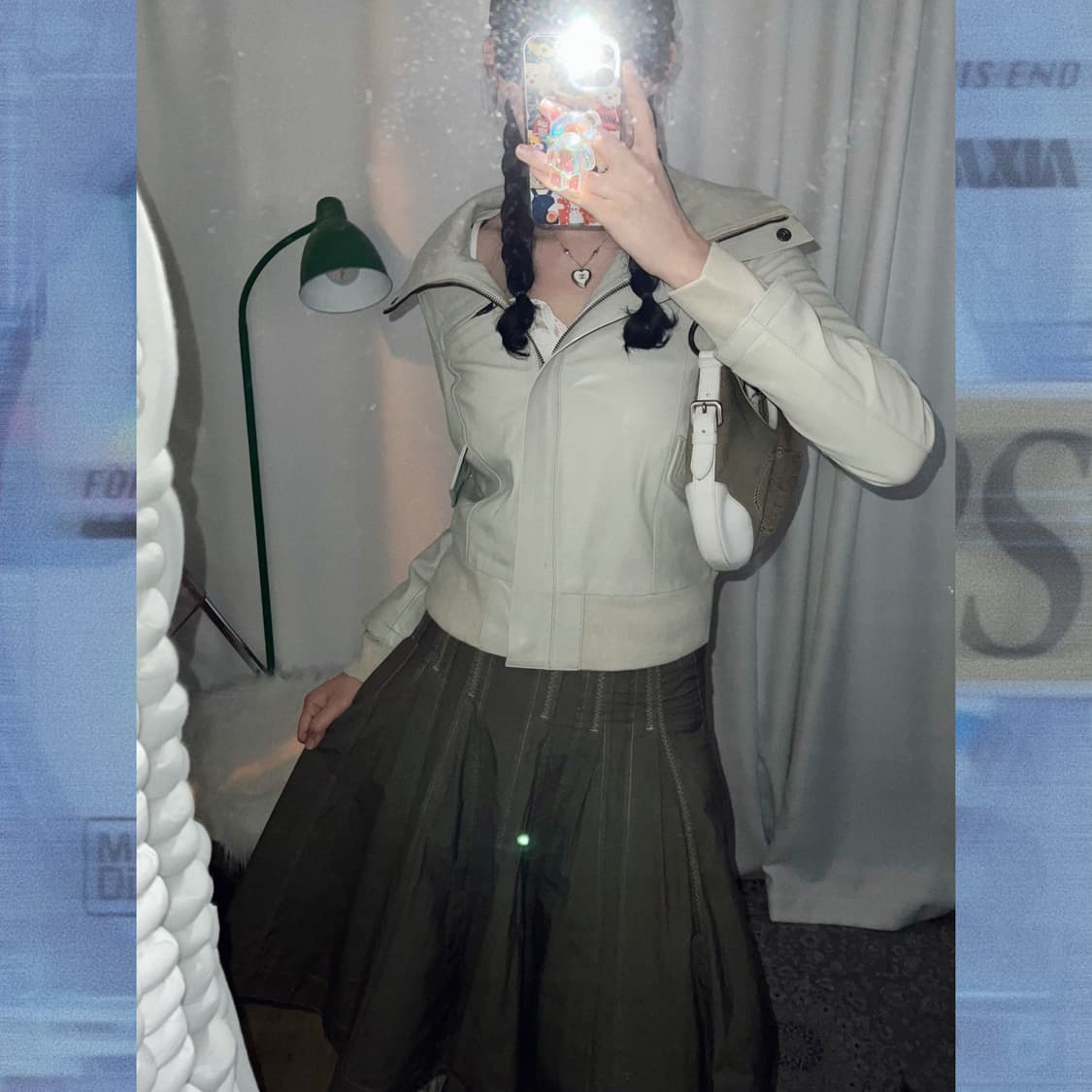 아이보리 빅카라 슬림핏 가죽 자켓 상품이미지3