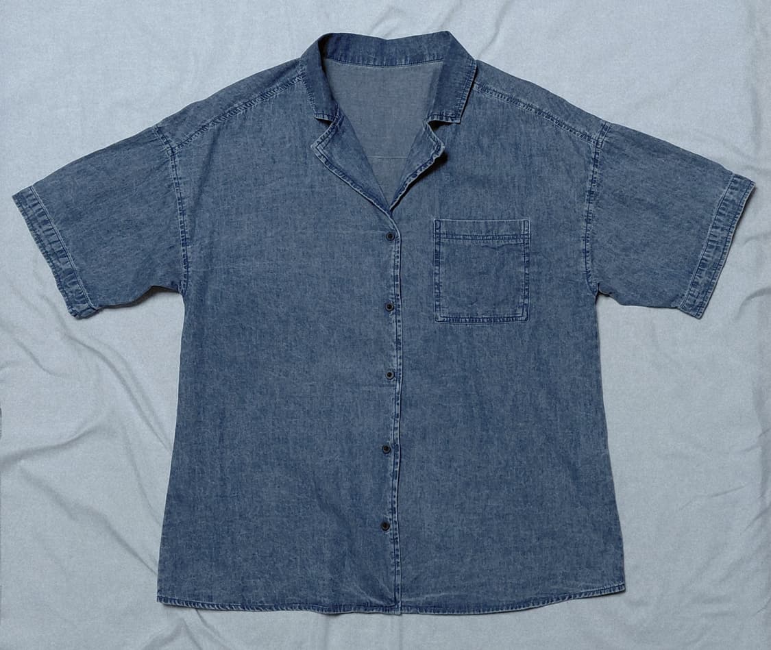 [F] 일본 브랜드 GORGE 빅패치 데님 반팔 셔츠 (오버핏/중청) 상품이미지1