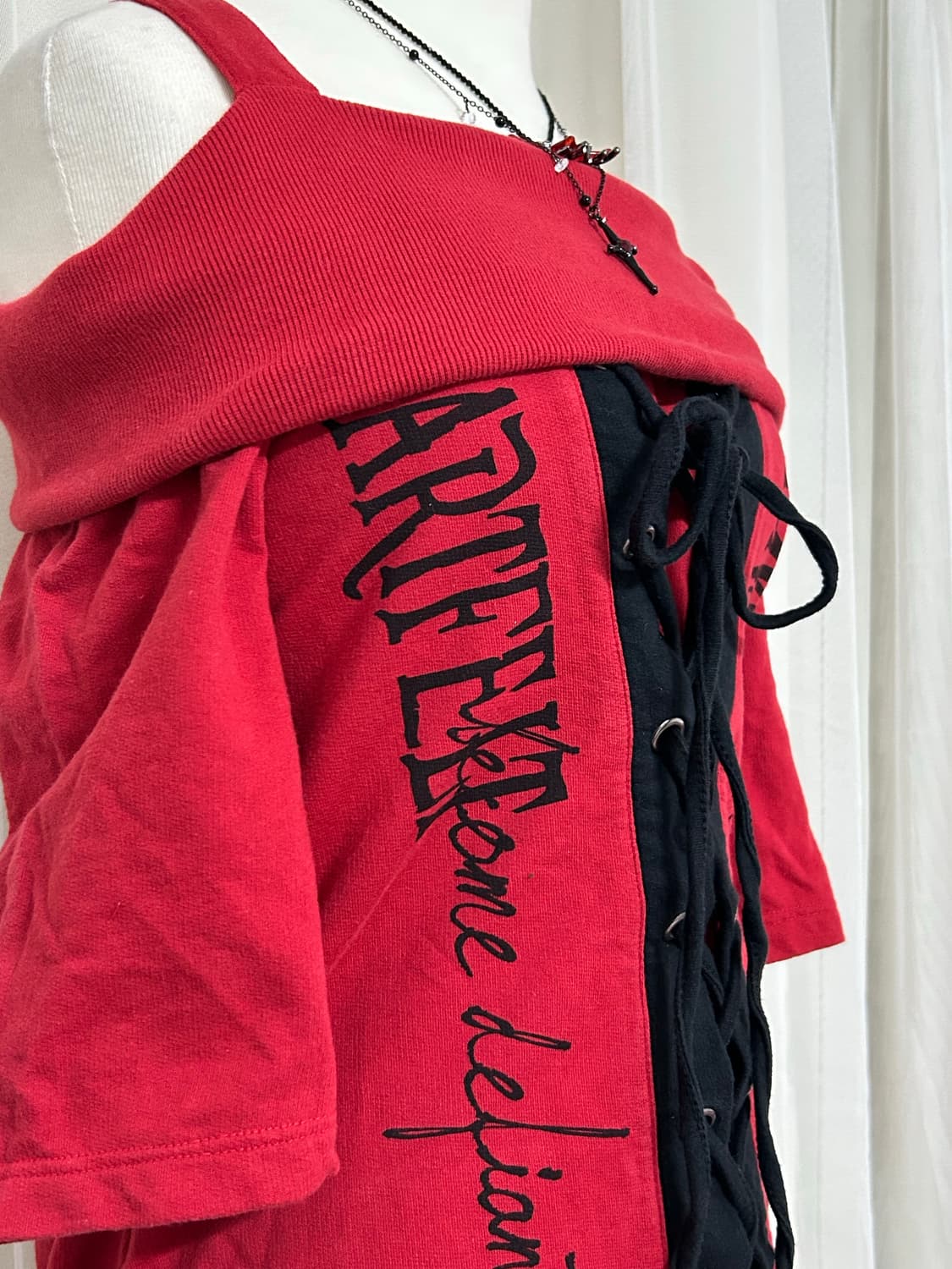 고스트오브할렘 날개 프린팅 오프숄더 탑 펑크 고스 상품이미지2