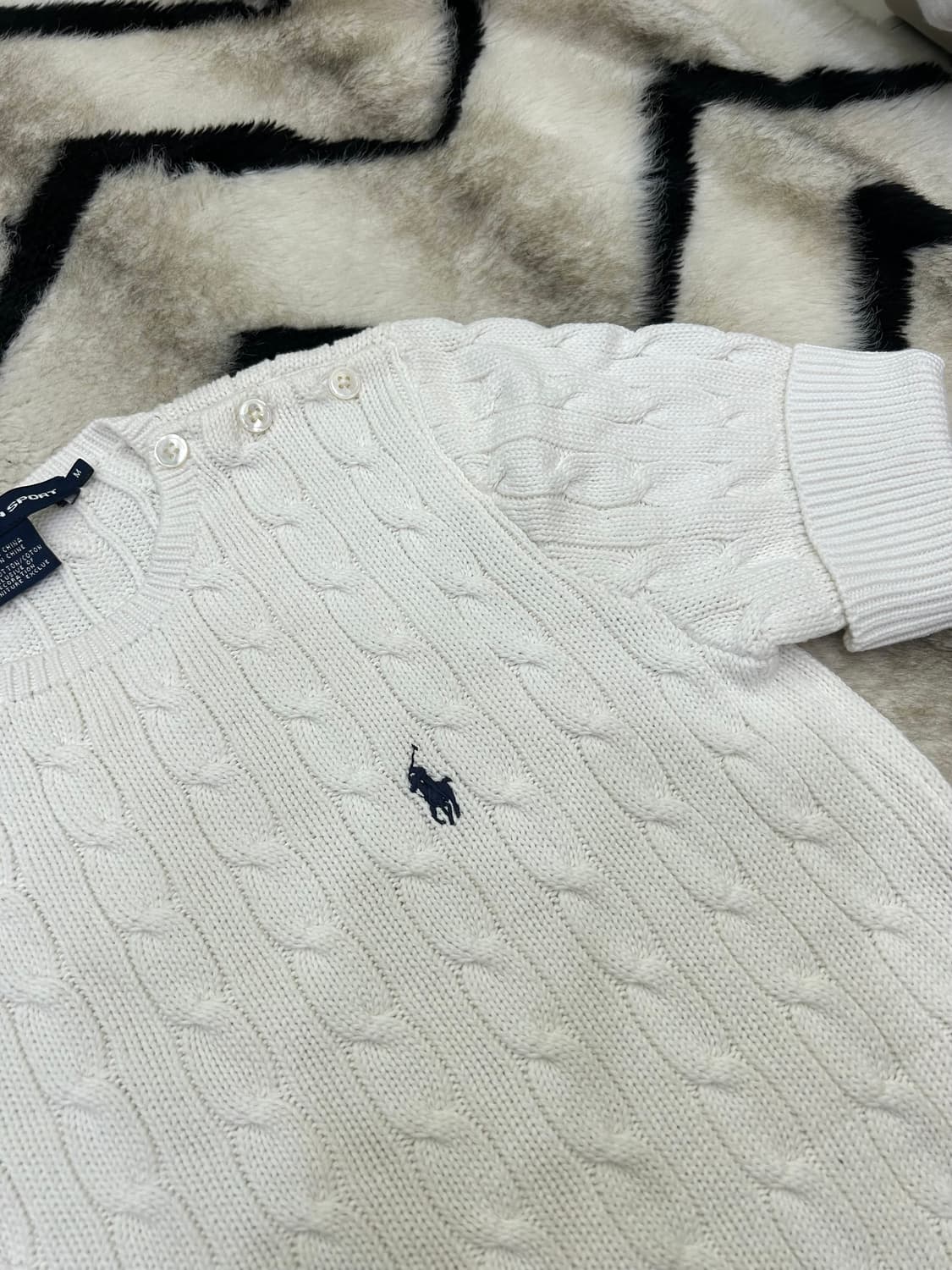 [M]폴로랄프로렌 스포츠 라운드 꽈배기 반팔 니트/화이트 상품이미지1