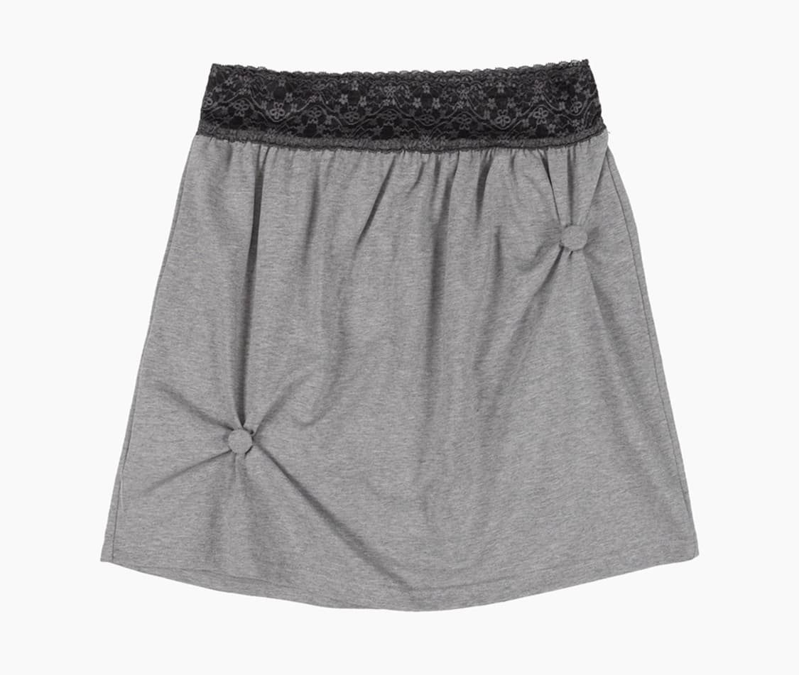 Lace Waist Shirring Skirt, Melange 상품이미지2