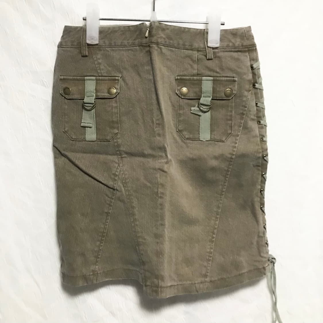 빈티지 00s y2k 코르셋 사선 절개 카고 미디 스커트 상품이미지2