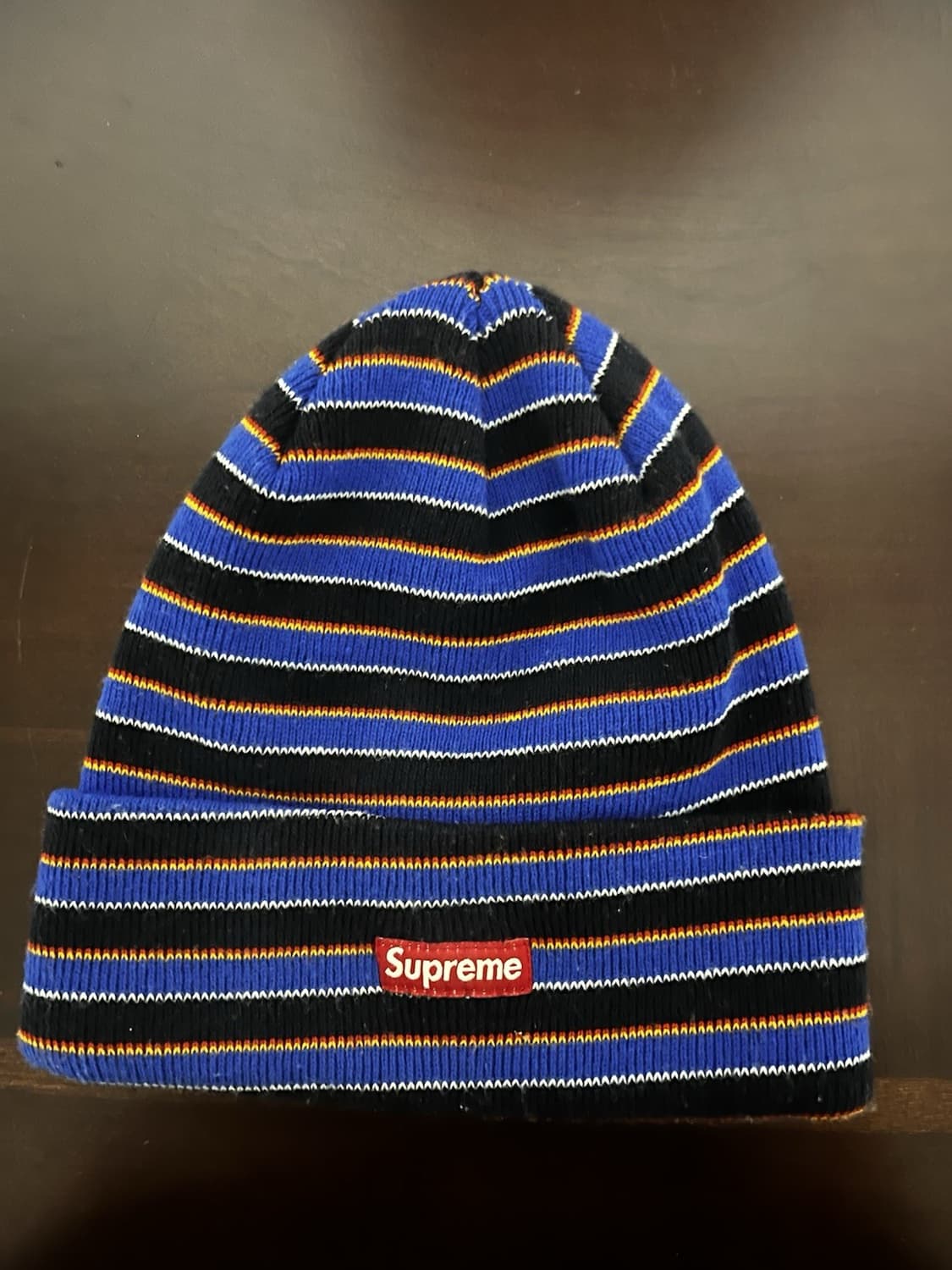 18FW 슈프림 스트라이프 박스로고 비니 블루블랙 상품이미지1