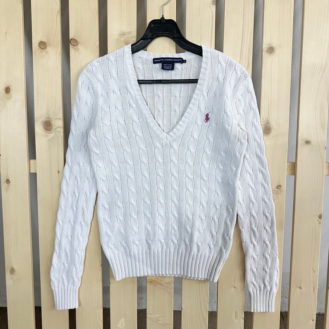 (S) 폴로 화이트 케이블 니트 스웨터 상품이미지1