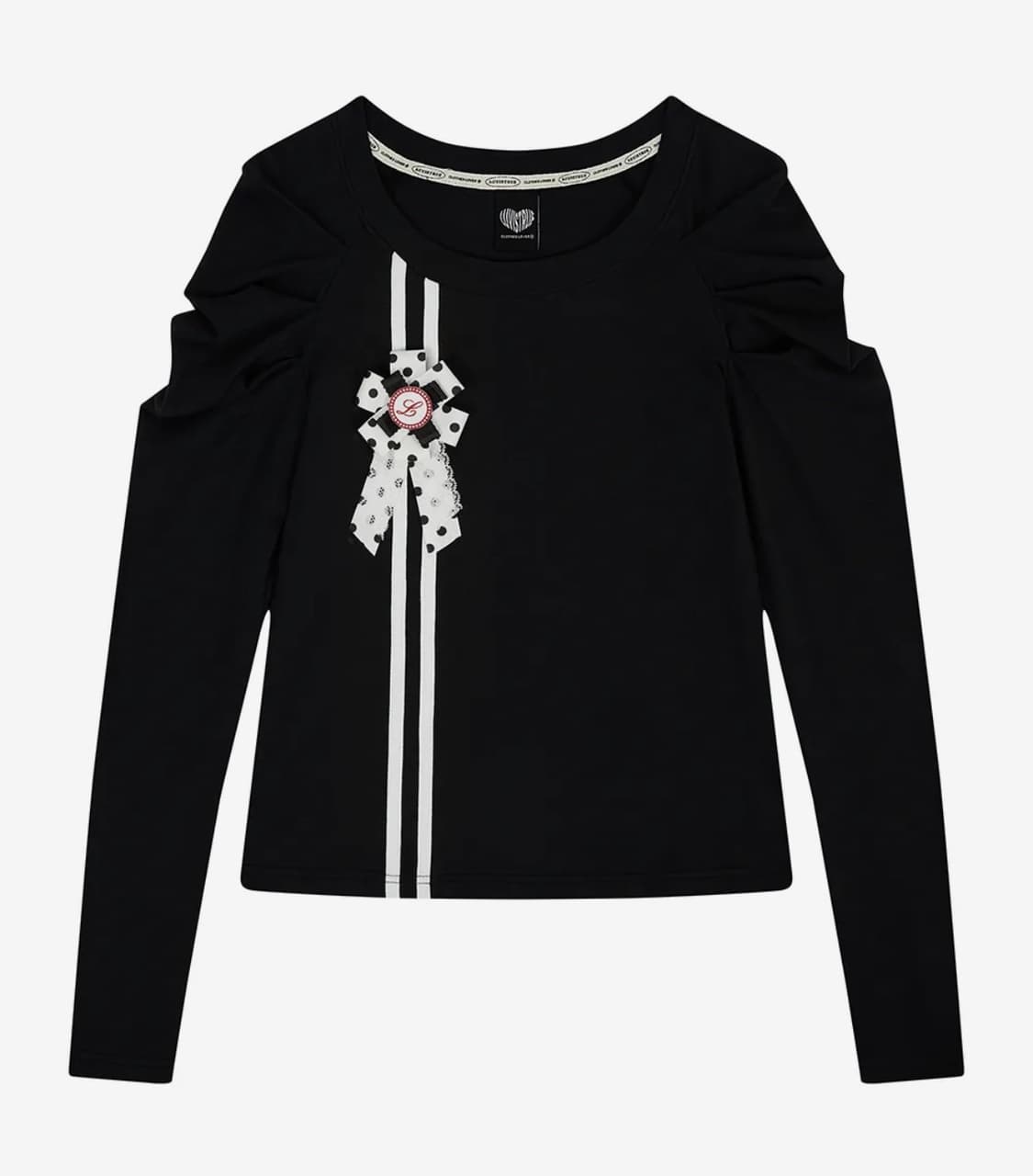 러브이즈트루 로제트 셔링 티셔츠 OS 블랙 상품이미지1