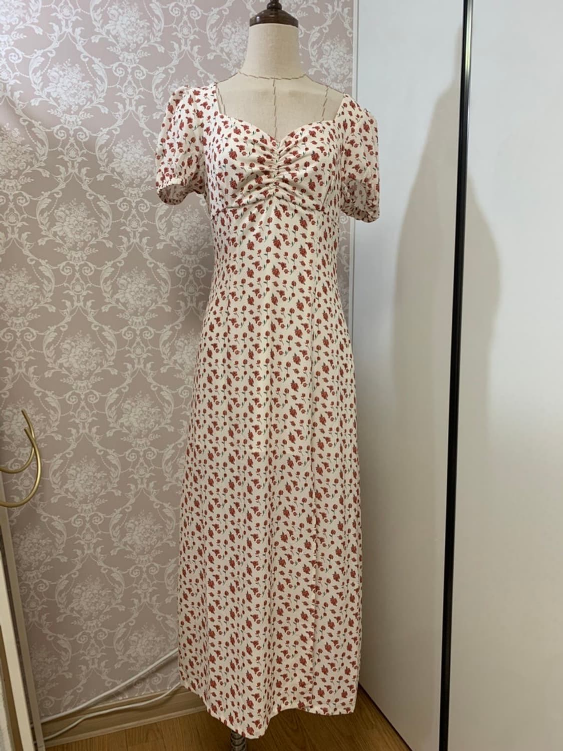 M사이즈) 신스덴 빈티지 로즈 하트넥 롱원피스 여름반팔플로랄원피스 상품이미지6