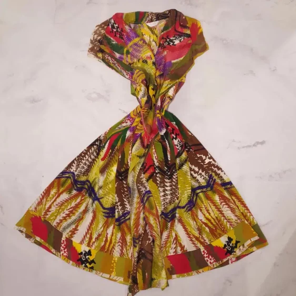 타임(TIME) 실크 100% 멀티 패턴 프릴 원피스 55 상품이미지6