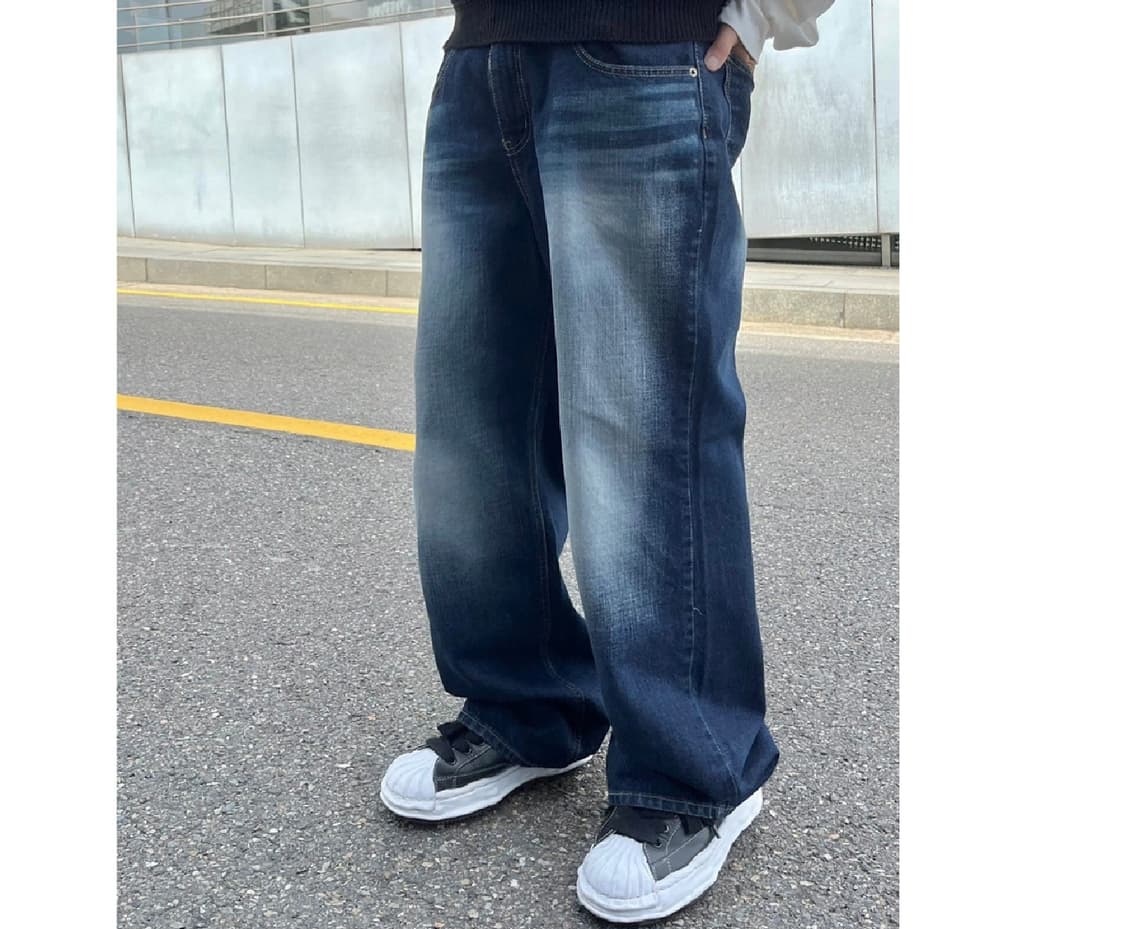 S / 중청 ) 워싱 깔끔한 데일리 스트레이트 중청 데님팬츠 상품이미지3
