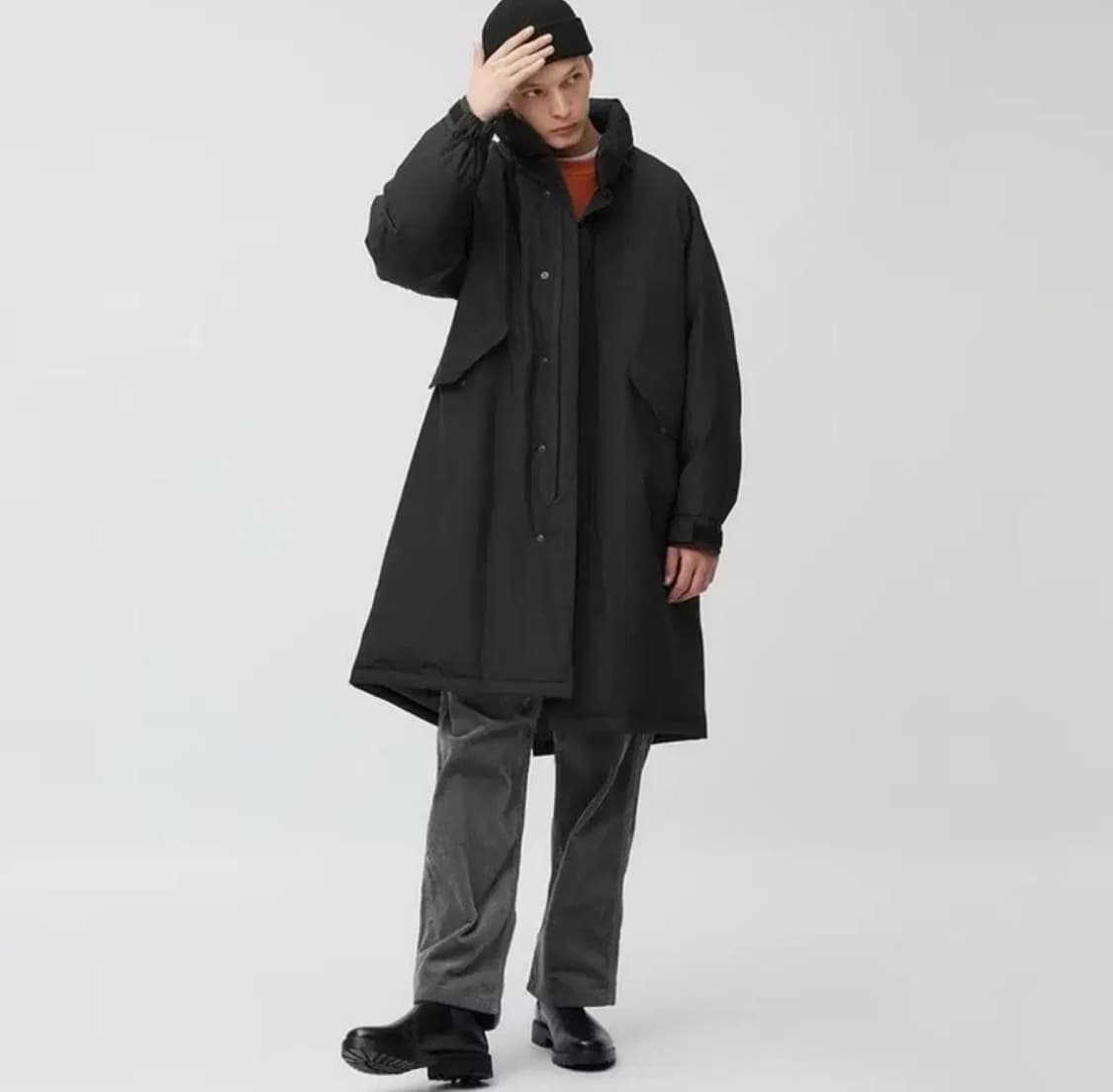 GU 롱패딩 히트패디드모즈코트 블랙 L 상품이미지5