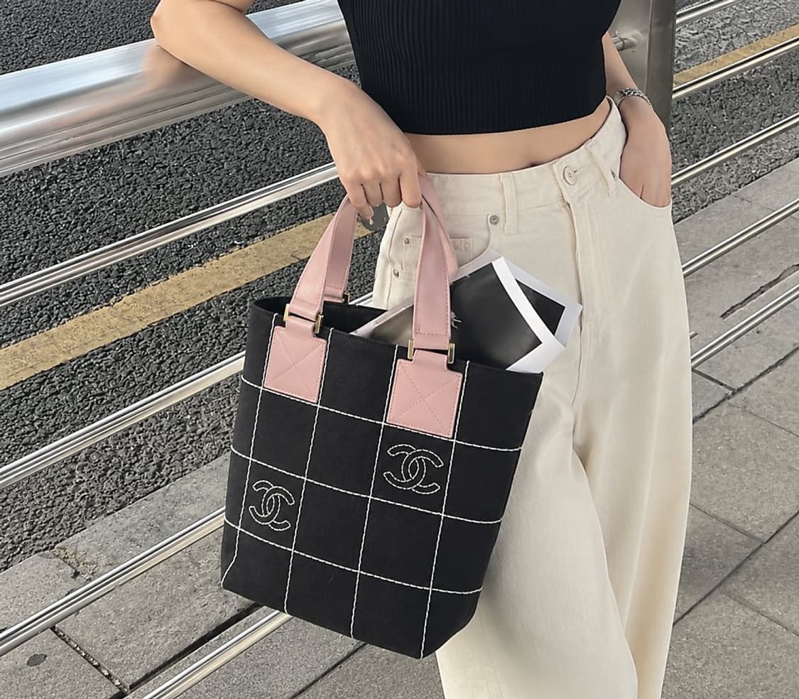 샤넬 빈티지 초코바 캔버스 버킷백 토트백 가방 상품이미지1