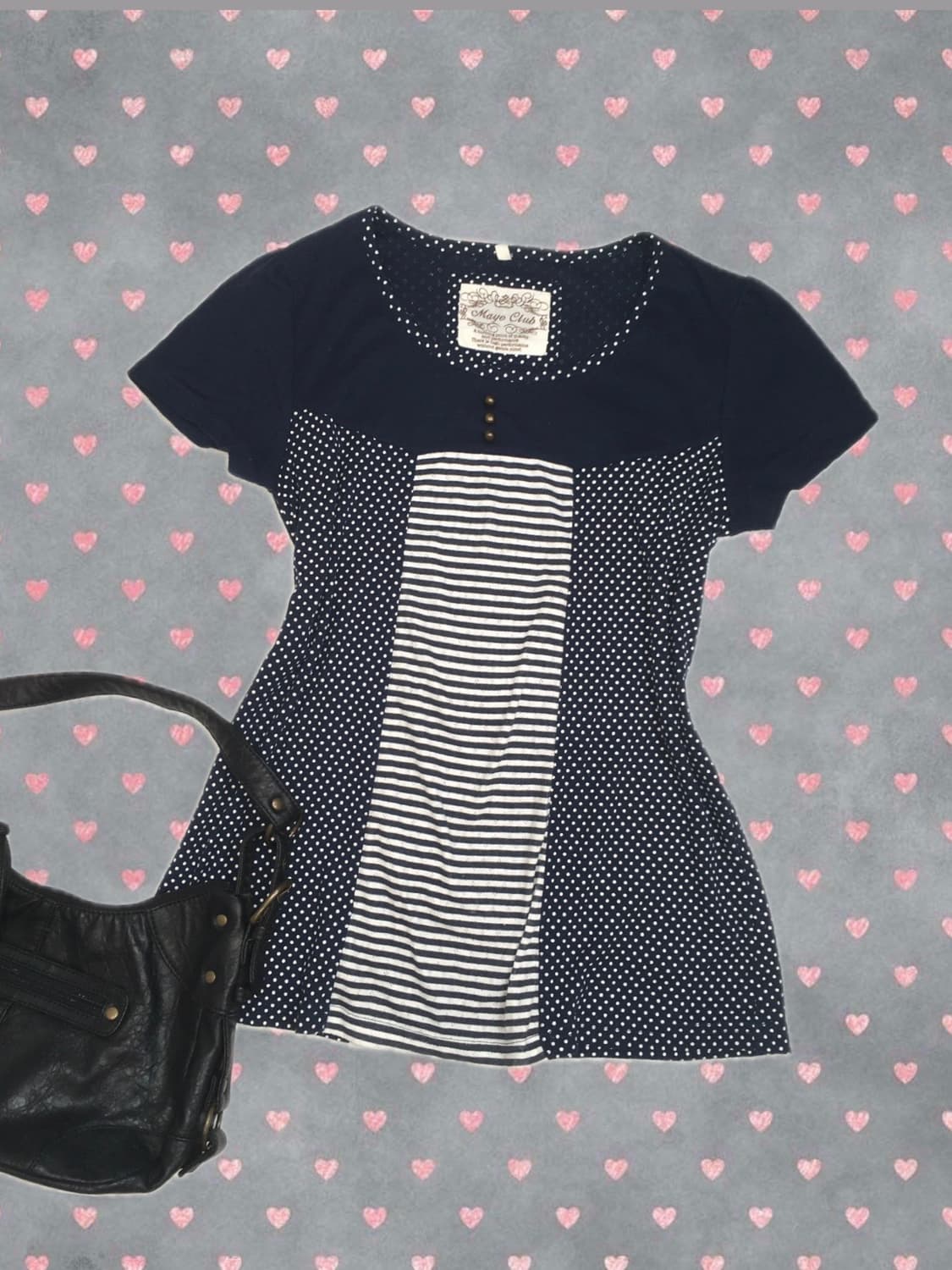 jpn vintage dot stripe patchwork t shirt 상품이미지3