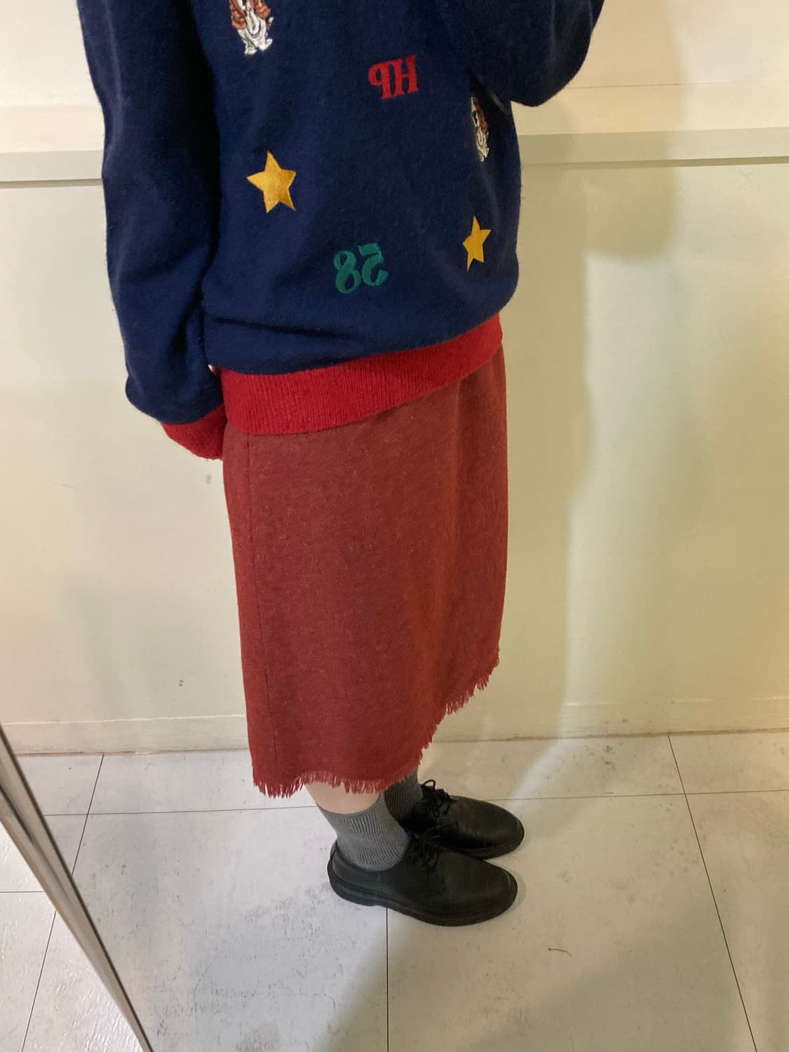 울 프린지 버건디 미디 스커트 상품이미지8