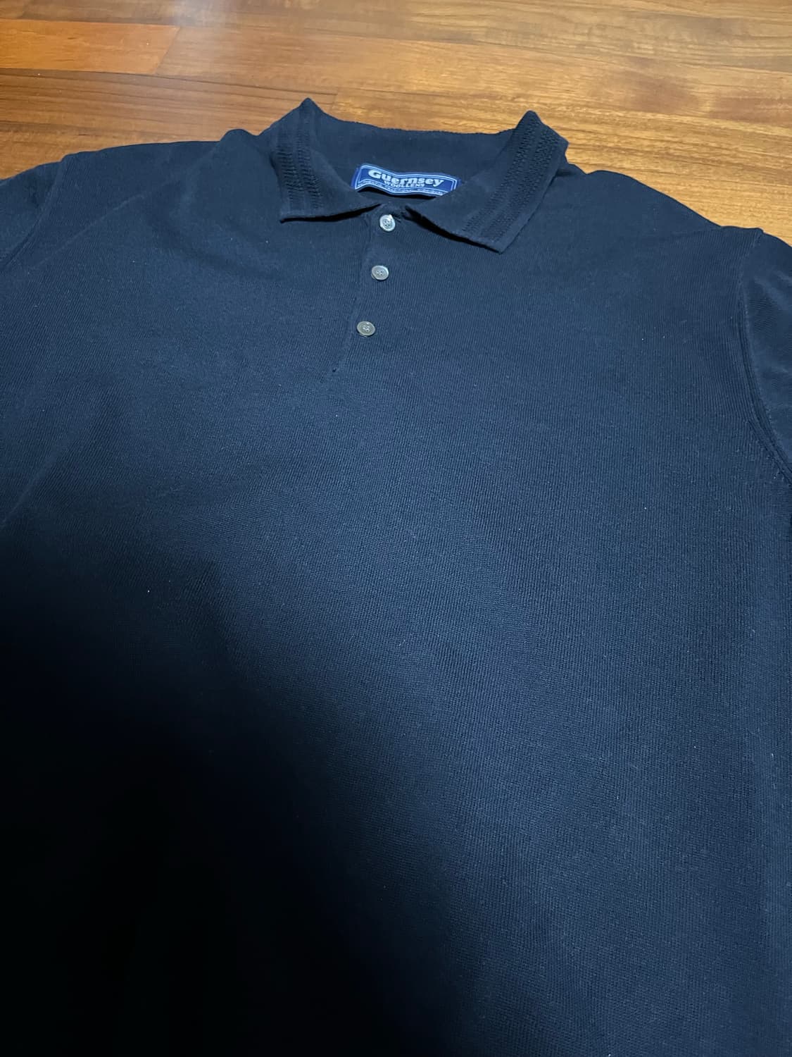 건지울른스 코튼 반팔 카라 니트 네이비 상품이미지3