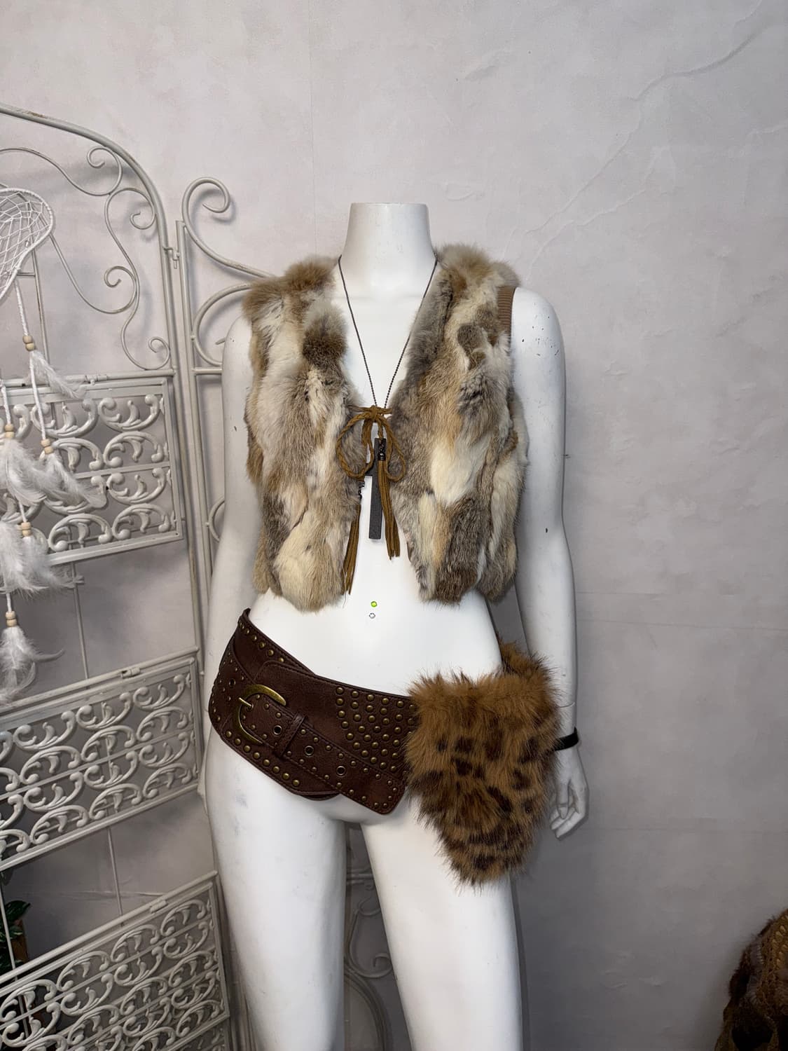 QUA mixed brown rabbit fur knit vest 상품이미지5