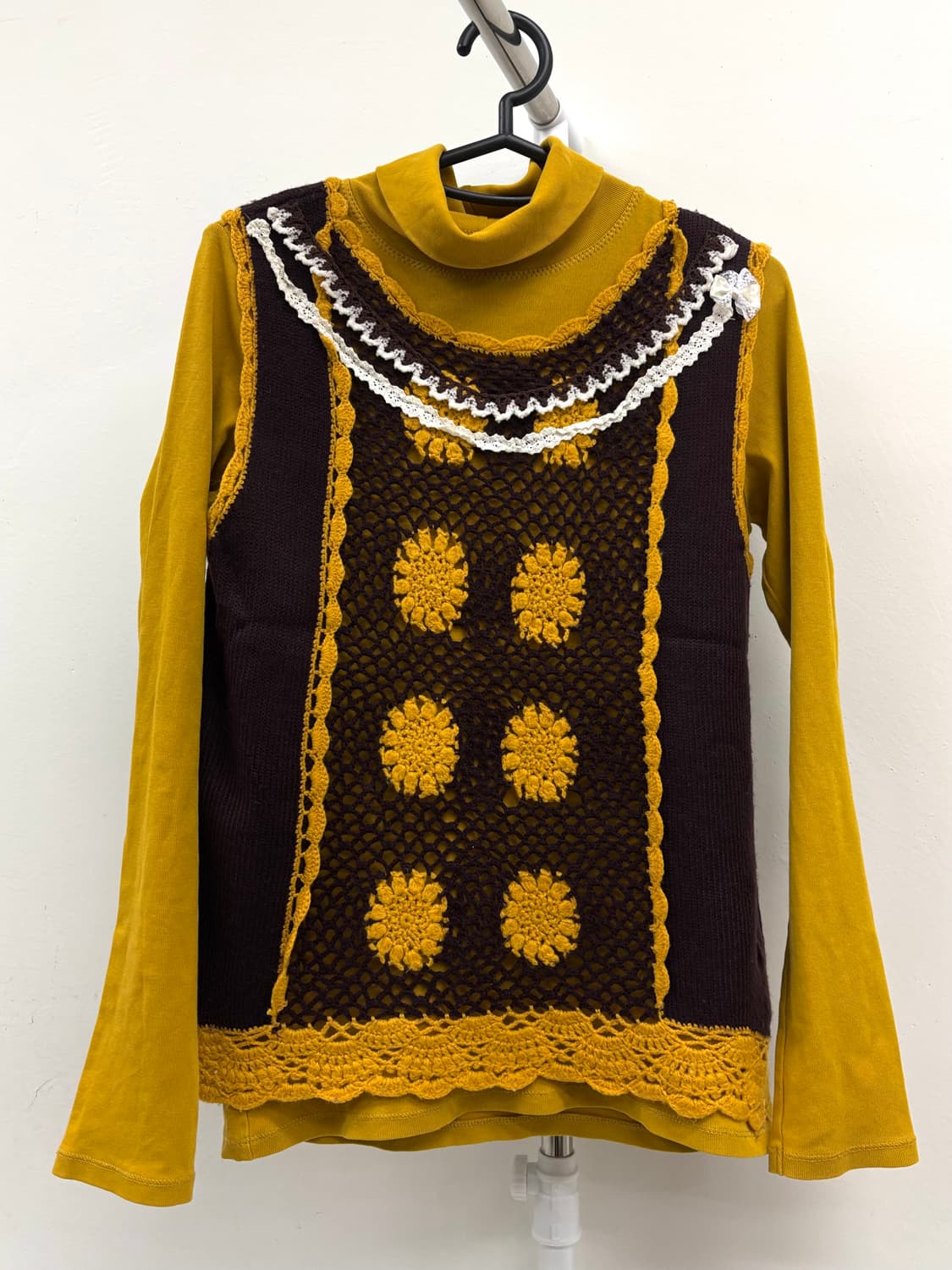 빈티지 히피 롱슬리브 크로셰 슬리브리스 코디 세트 상품이미지5