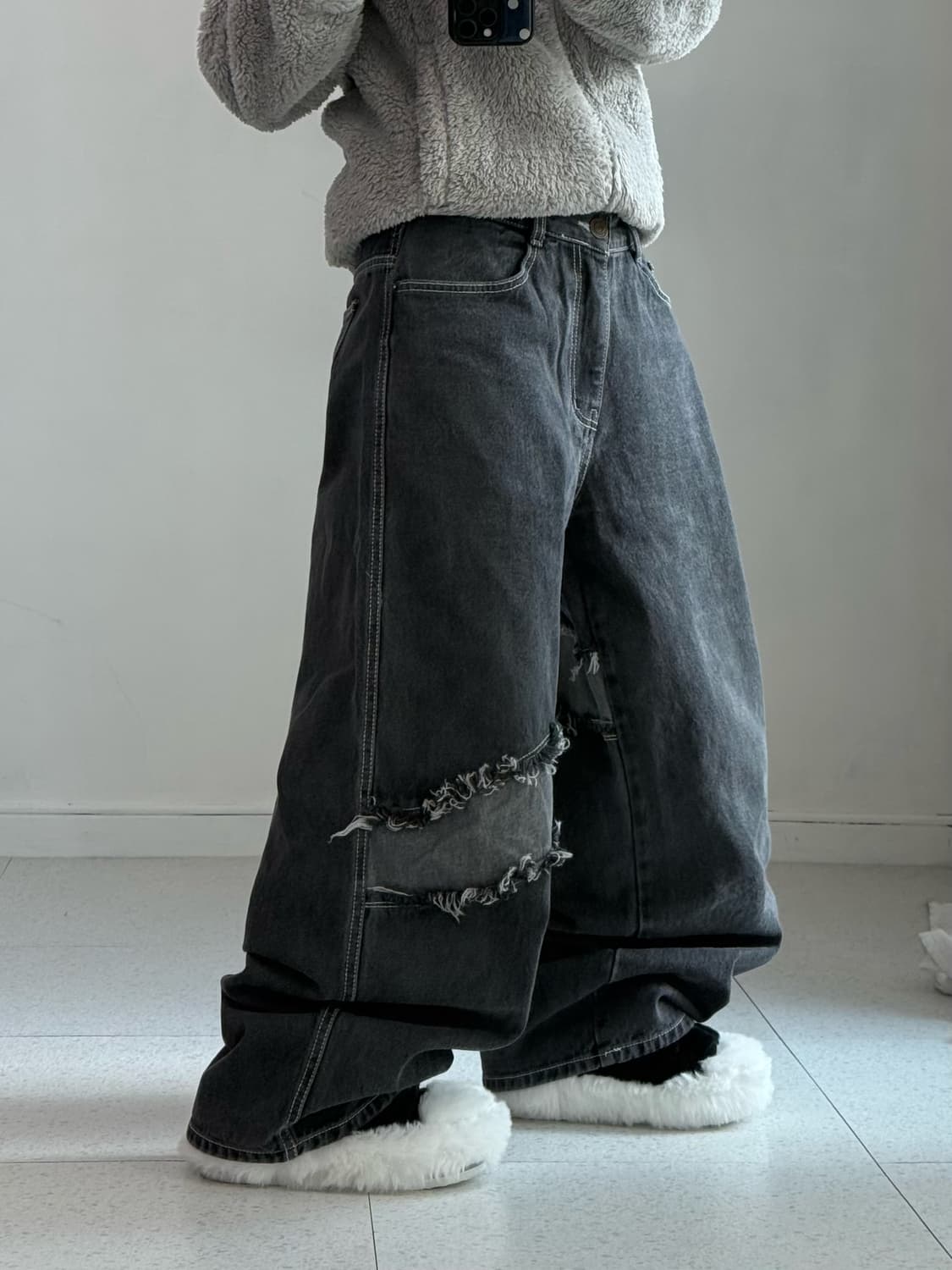 빈티지 패치 흑청 데님 팬츠 상품이미지2