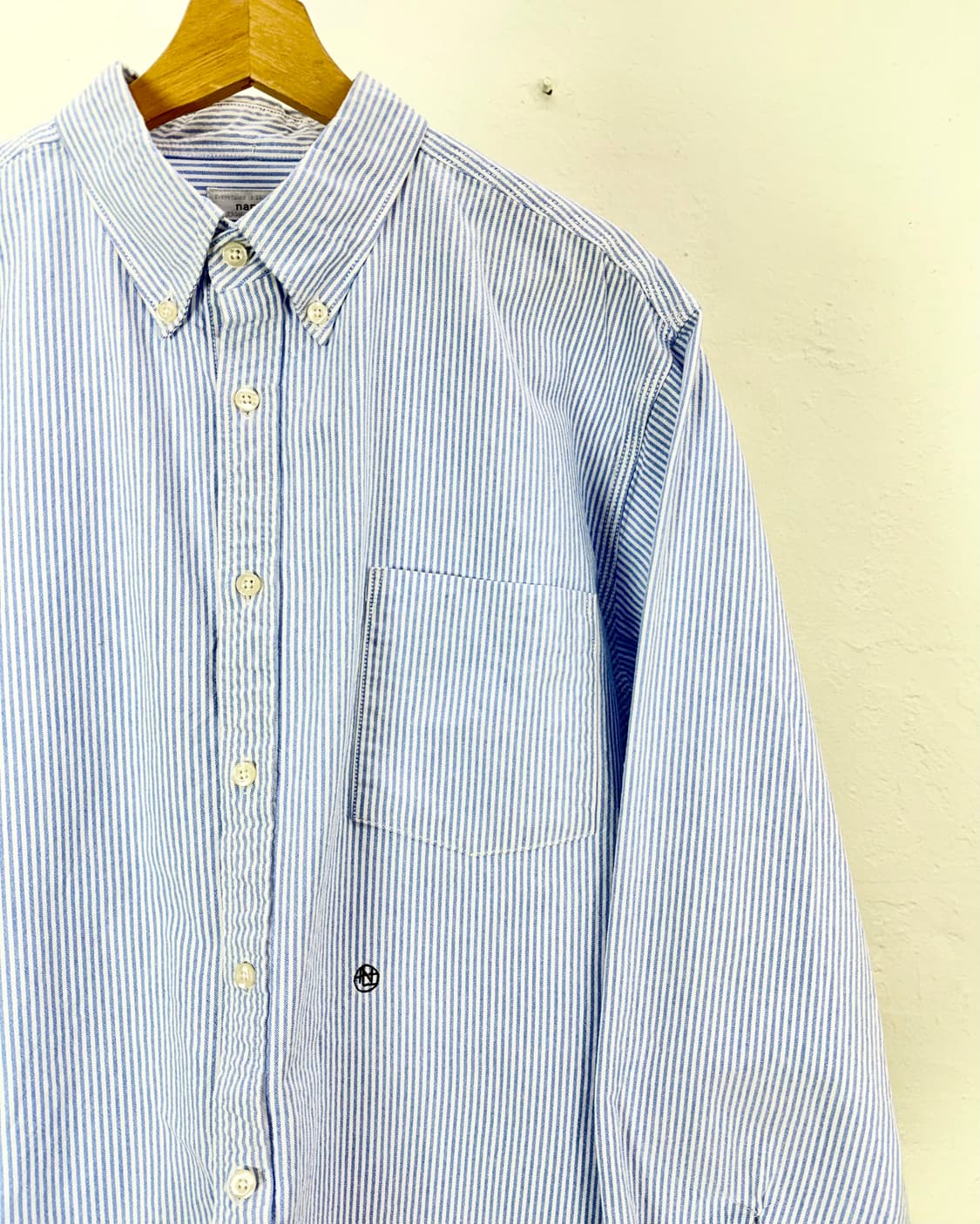 나나미카 스트라이프 블루 버튼 다운 윈드 셔츠 상품이미지3