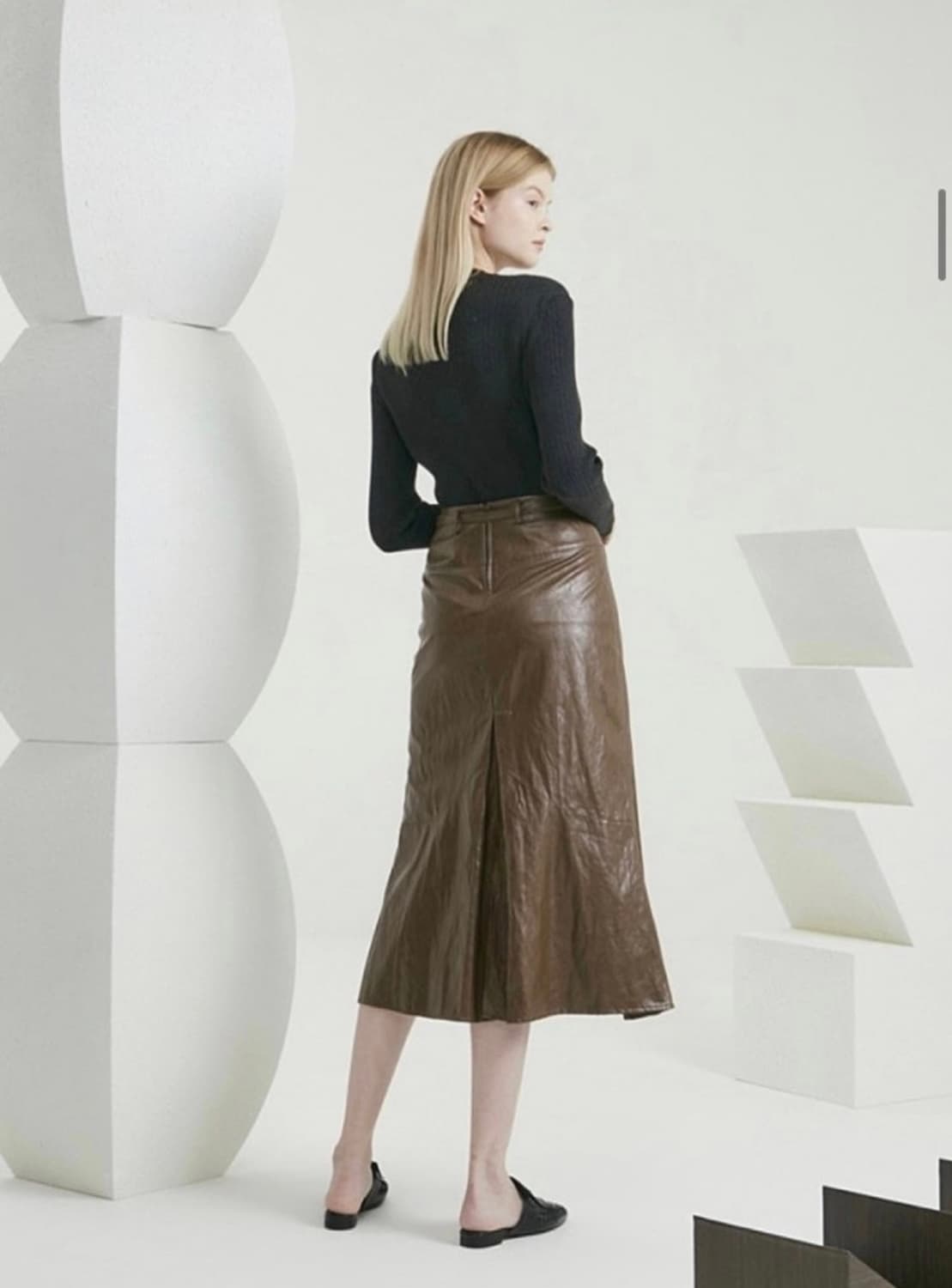 타임 플리츠 레더 스커트 호칭 64-94사이즈 상품이미지1