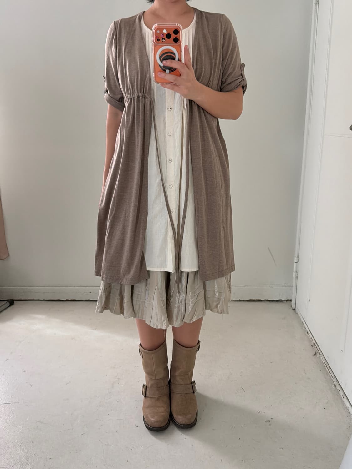 일본빈티지 베이지 레이어드 가디건원피스 상품이미지4