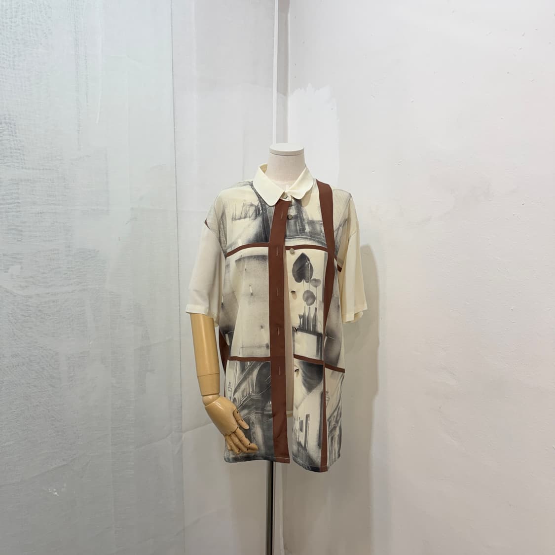 일본빈티지 프린팅 반팔쉬폰셔츠 반팔셔츠 블라우스 3503 상품이미지1