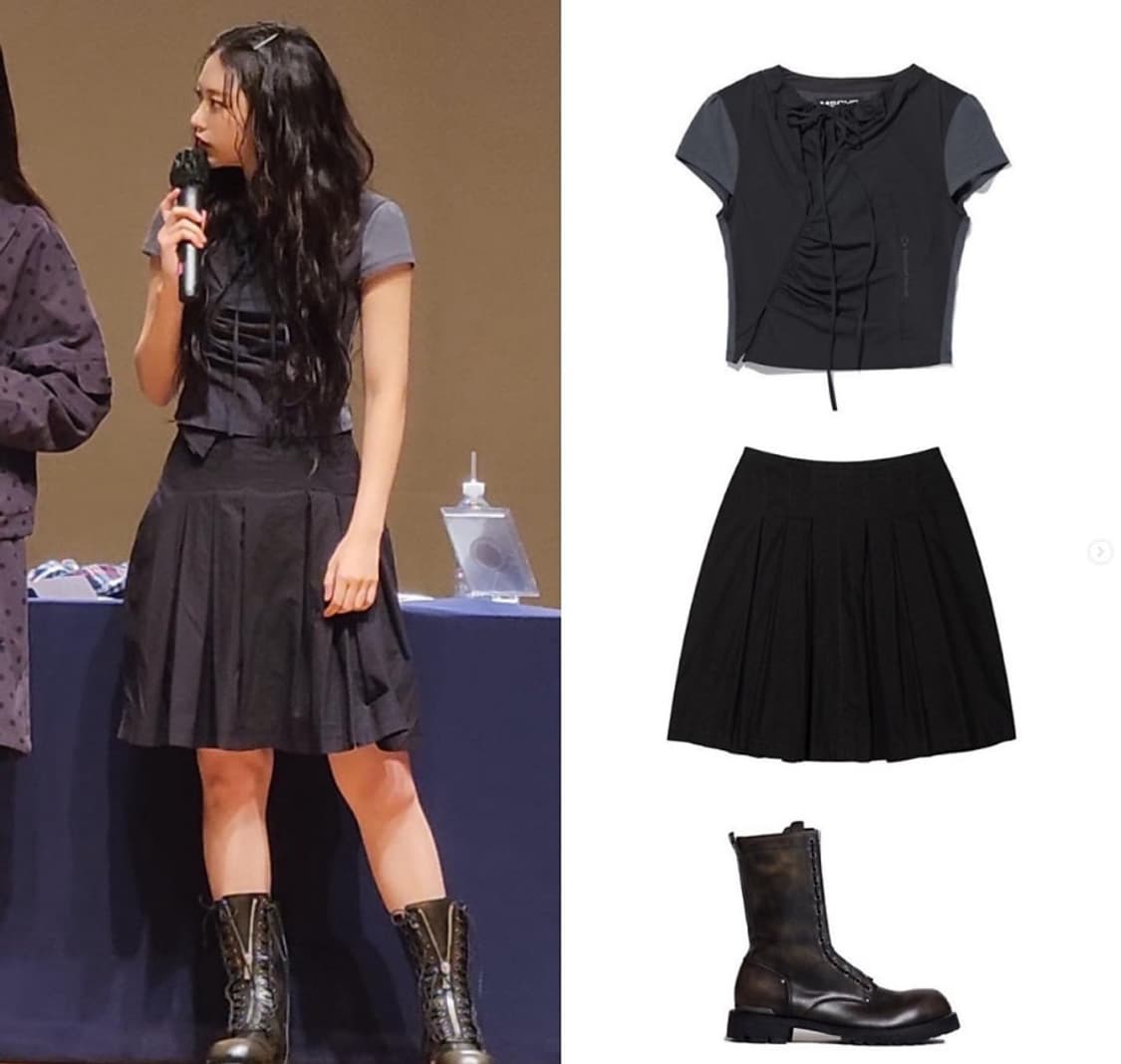 (해린 착용)미스치프 사이드 훅 셔링 셔츠 차콜 S 상품이미지2