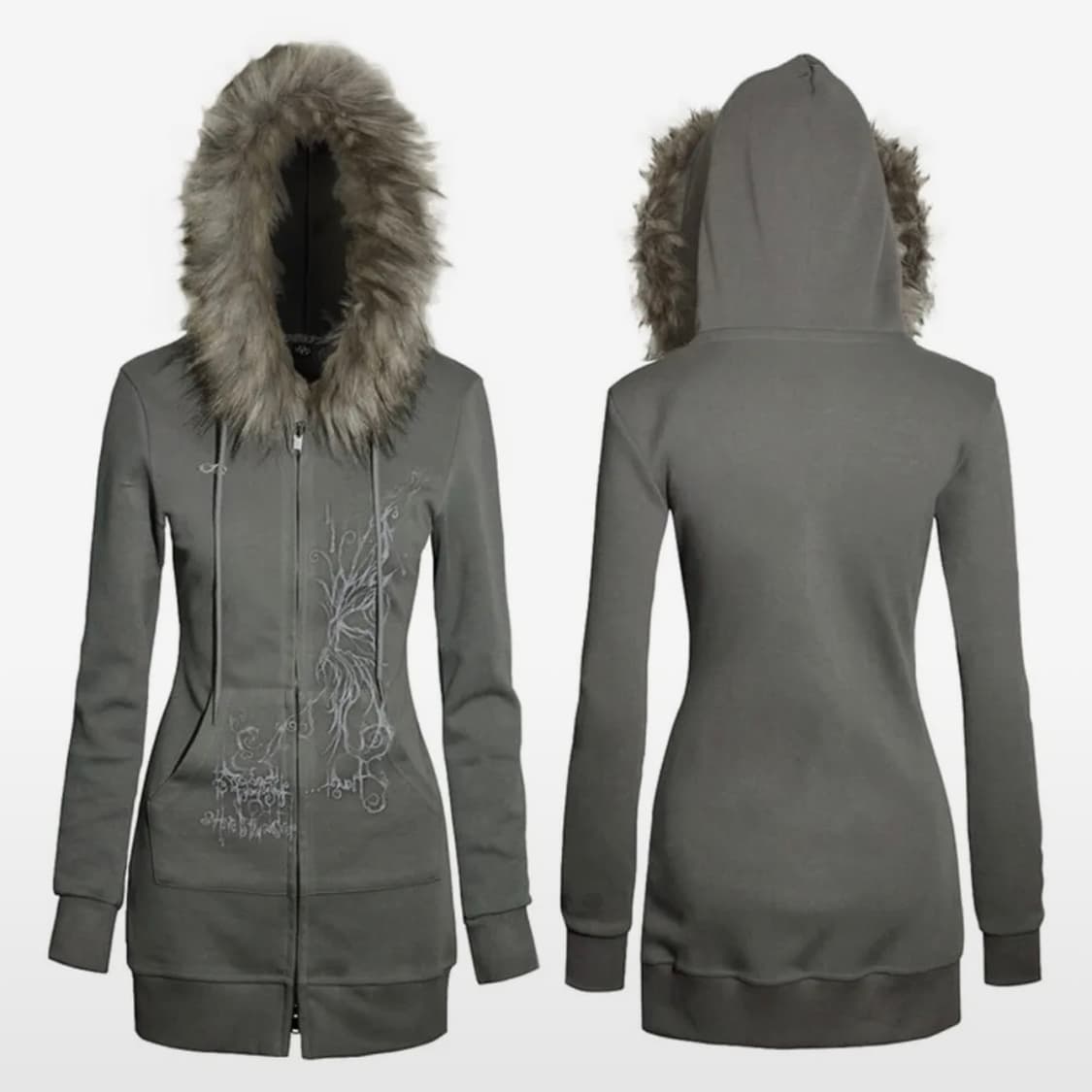 허그유어스킨 퍼 롱 후드집업(카키) 상품이미지1