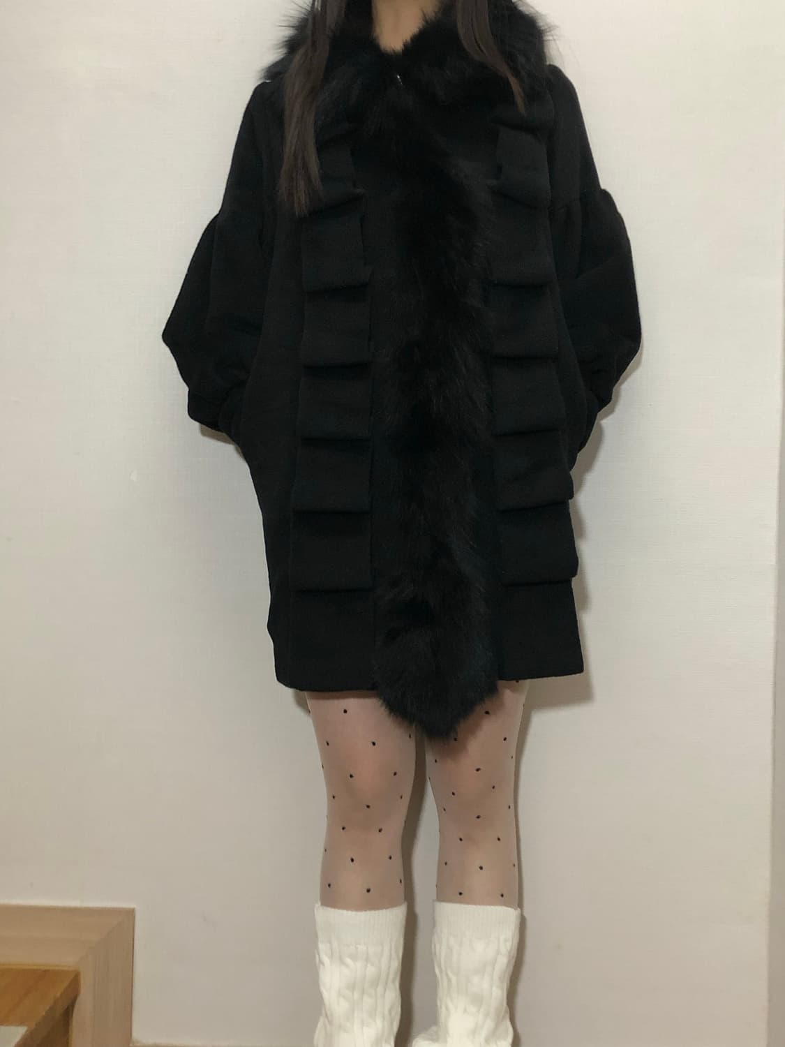 빈티지 블랙 퍼 디테일 코트 상품이미지5