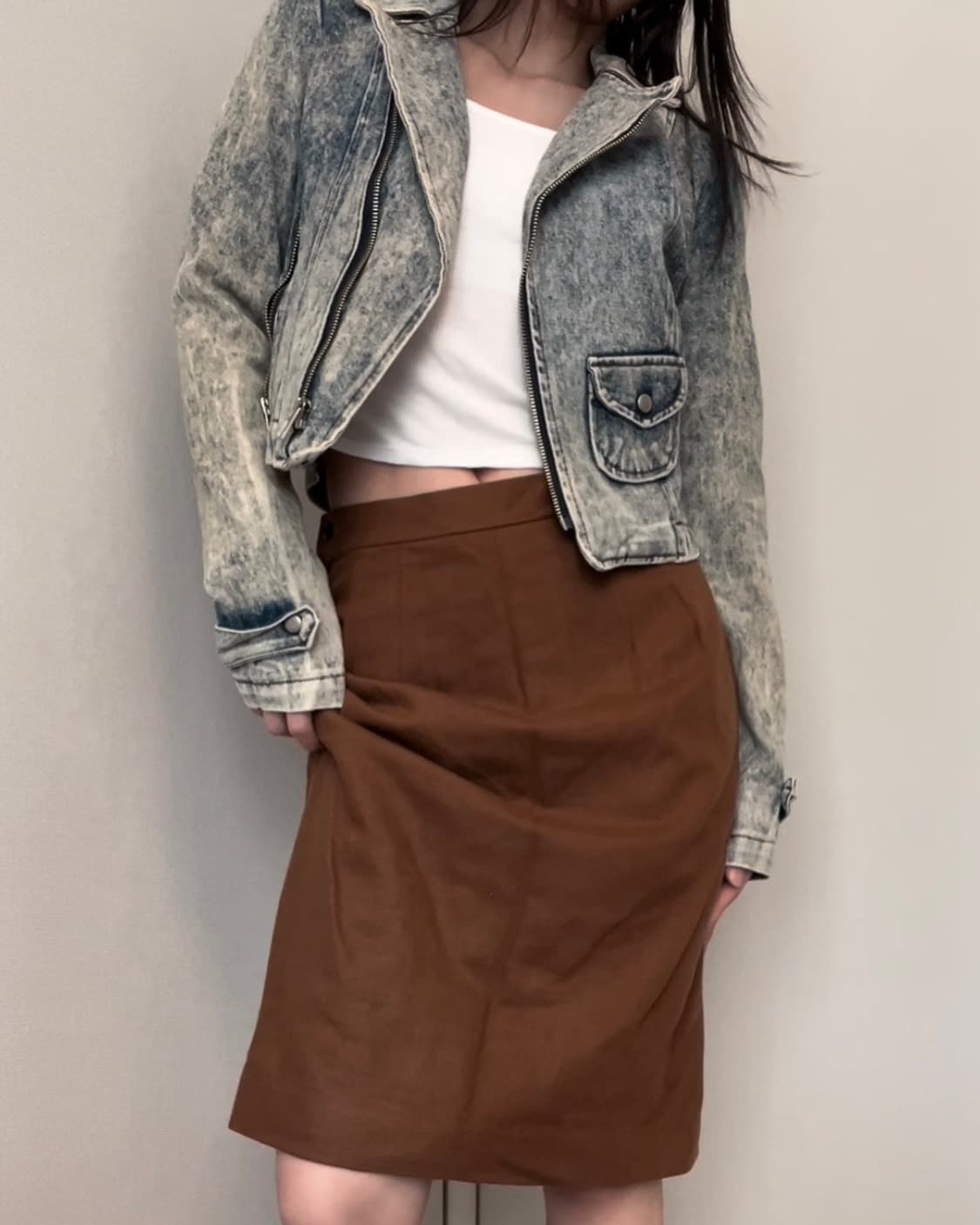 camel brown suede midi skirt 상품이미지5