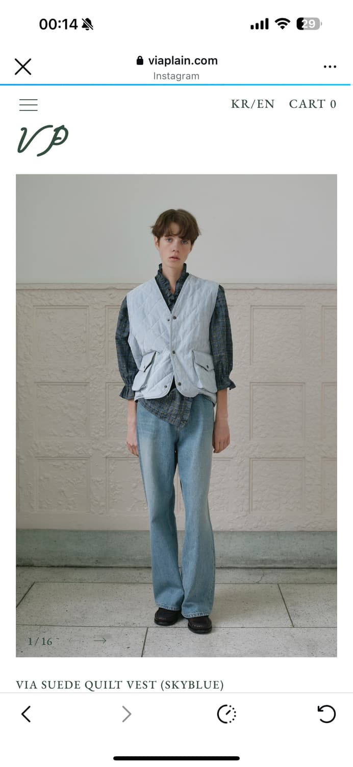 새상품 비아플레인 스웨이드 퀼팅 조끼 스카이블루 상품이미지7