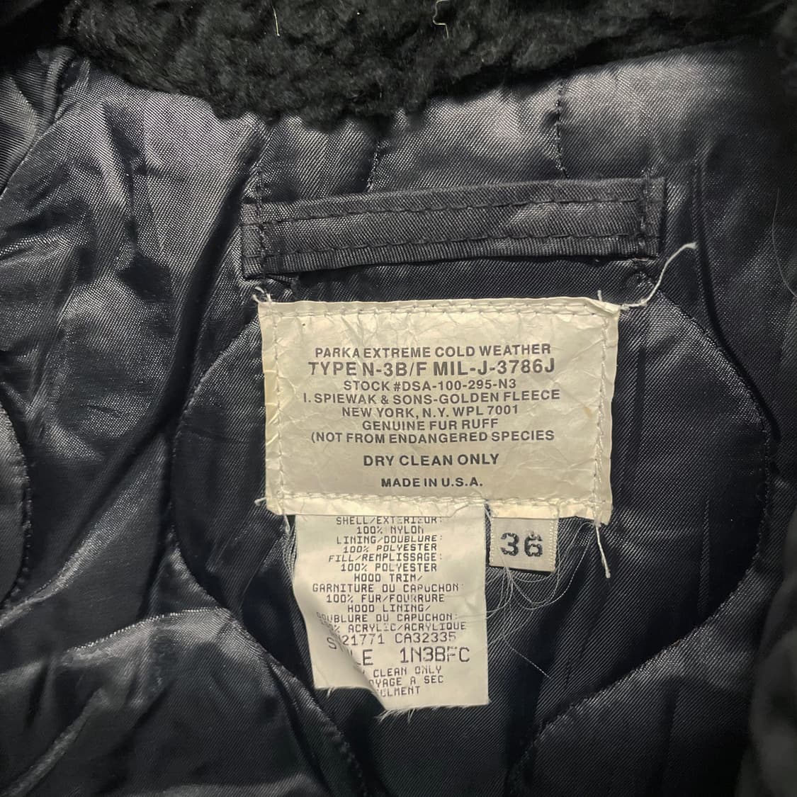 80s 스피왁 골든 플리스 N3B 퍼 후드 야상 자켓 밀리터리 상품이미지7