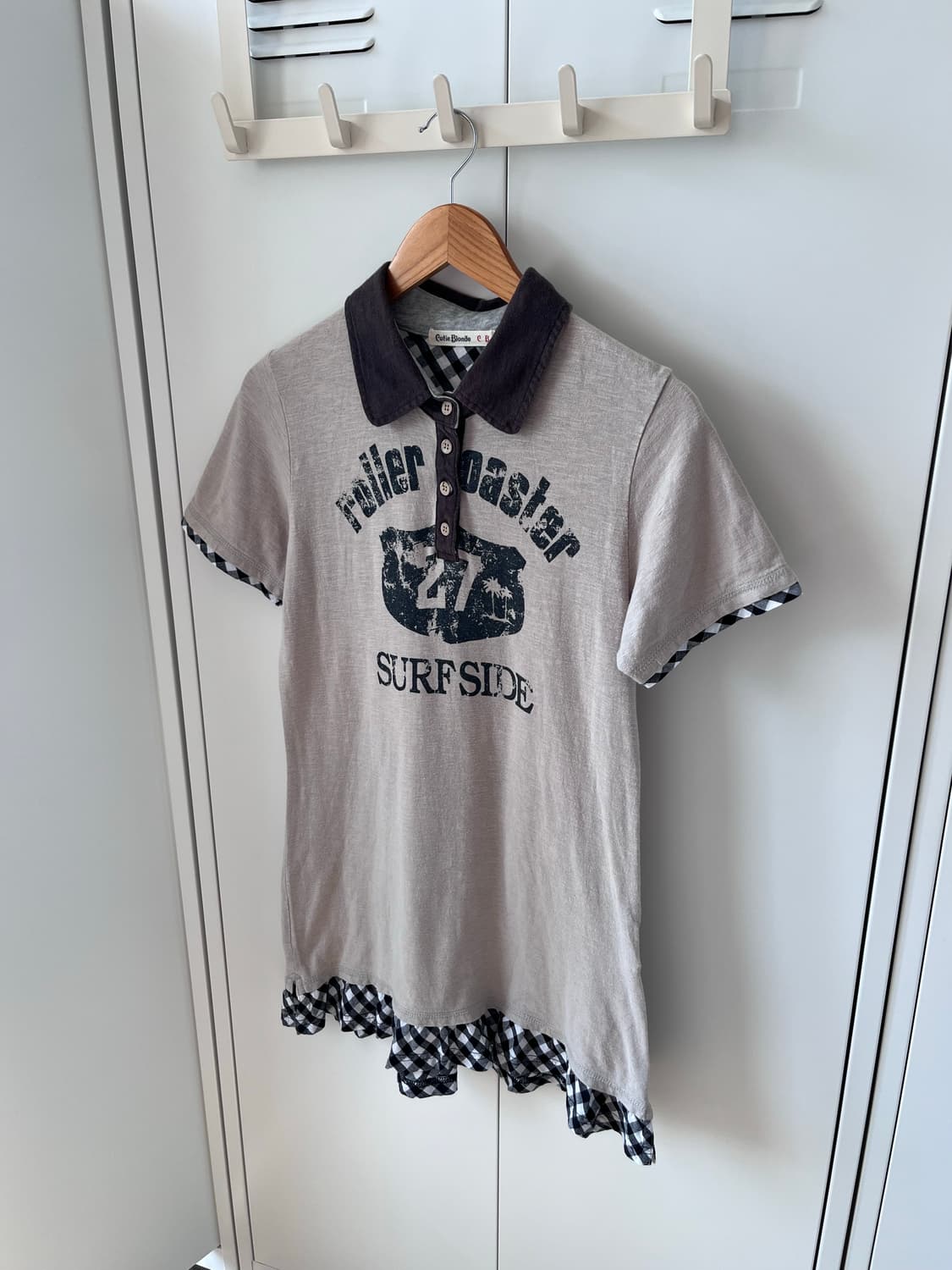 Cutie blonde 체크 레이어드 카라 반팔티 상품이미지10