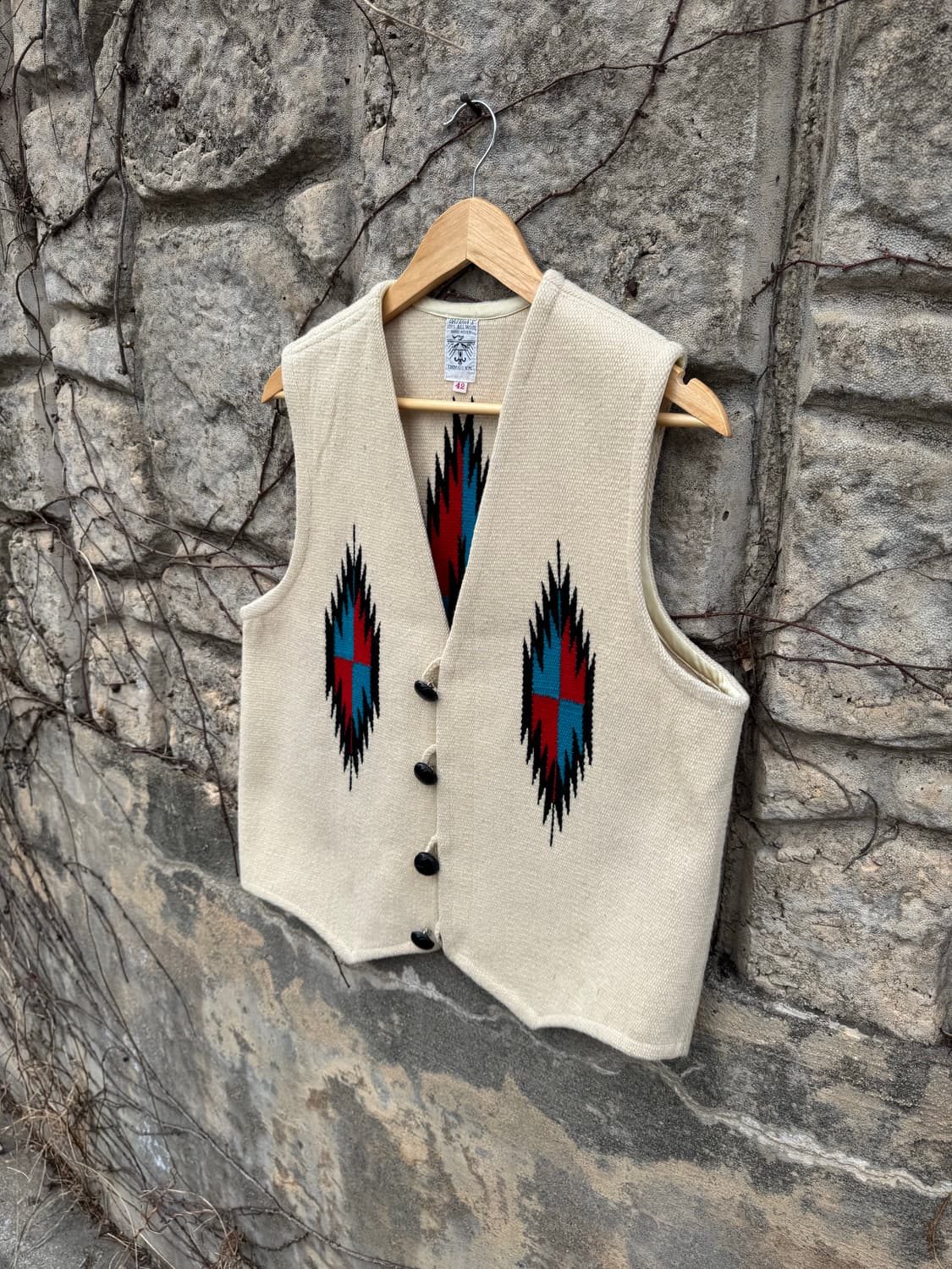 70s 오르테가 빈티지 핸드 우븐 울 네이티브 패턴 웨스턴 치마요 베스트 상품이미지3