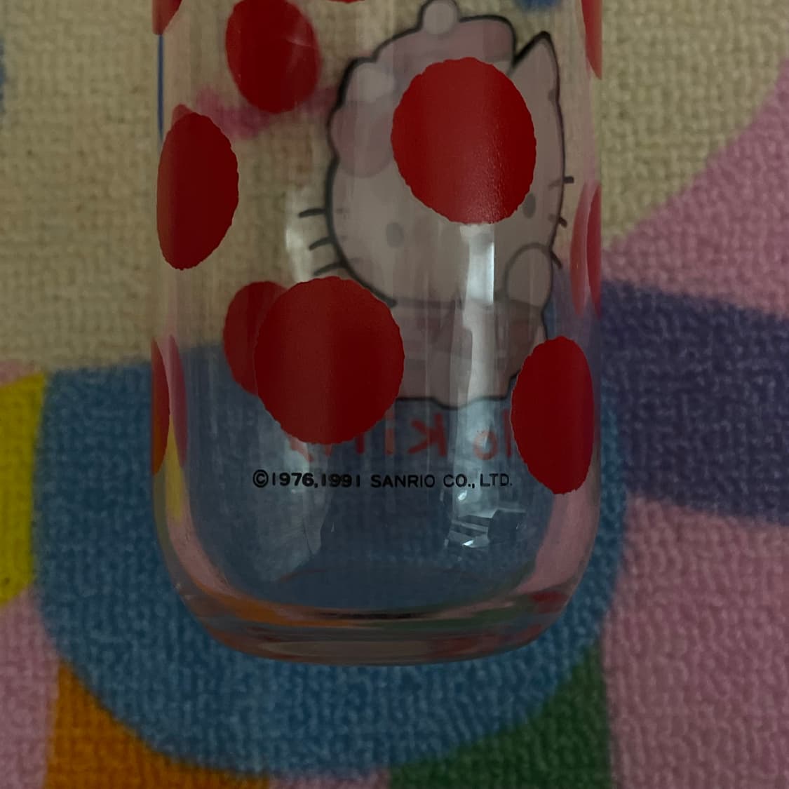 [새상품] 91년도 산리오 고전 키티 컵 땡땡이 키티 유리컵 상품이미지3