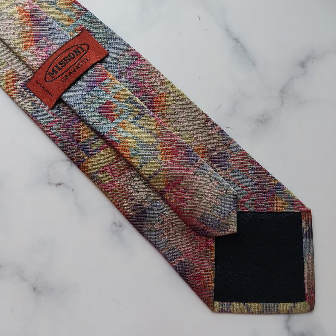 미쏘니 실크 오렌지믹스 기하학 패턴 넥타이 A+등급 9.2cm K1616 상품이미지9