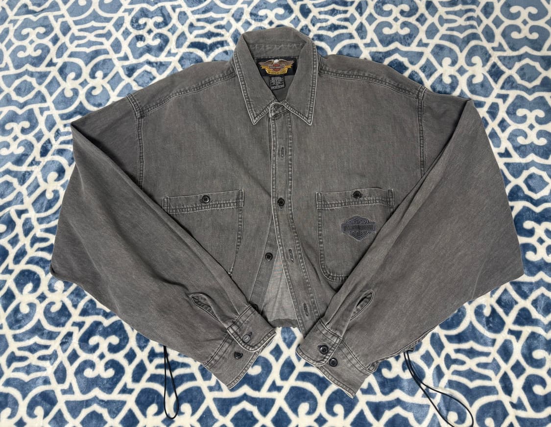 빈티지) 커스텀 크롭 할리 데이비슨 데님 셔츠 남방 유이브 상품이미지1