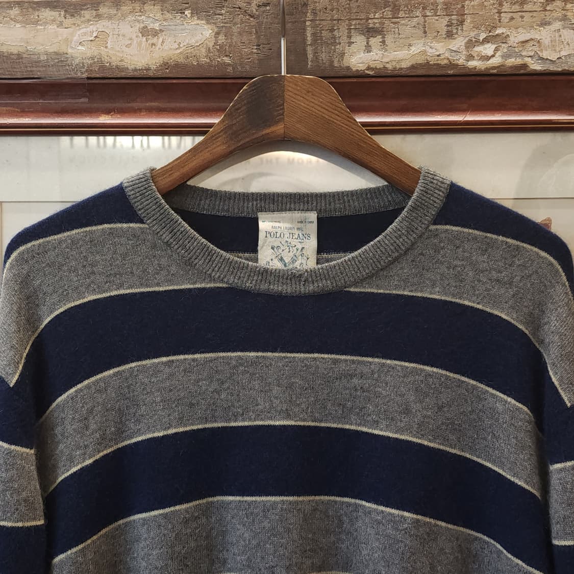 90s 폴로 캐시미어 니트 클래식 니트 스트라이프 패턴 XL 상품이미지3