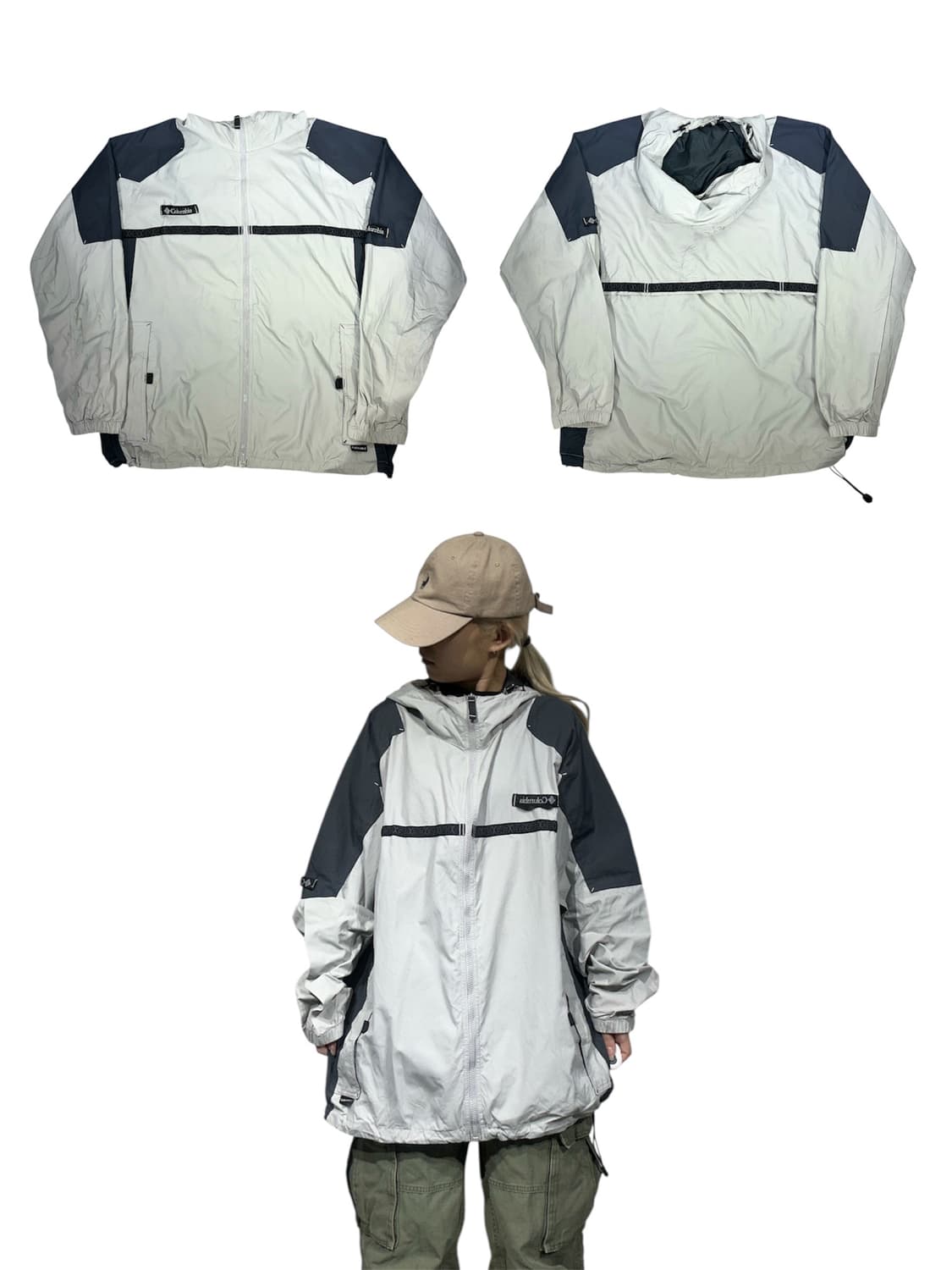 컬럼비아 그레이 네이비 등산 후드 바람막이 자켓 XL 상품이미지1