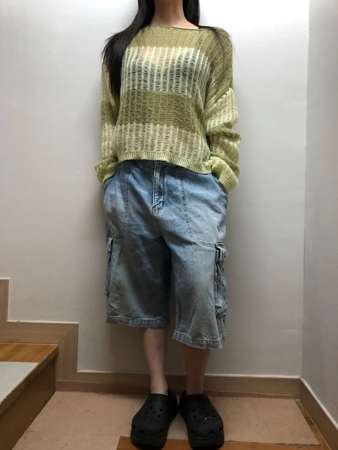 빈티지 그린 스트라이프 메쉬 니트 상품이미지4