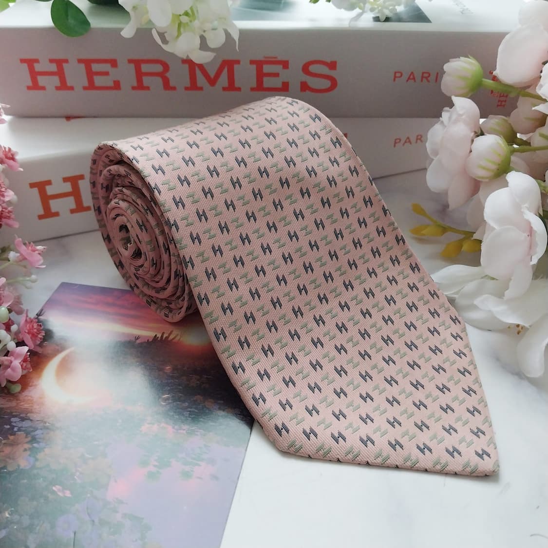 에르메스 실크 핑크 H 자카드 넥타이 9.7cm A등급 K1477
 상품이미지2