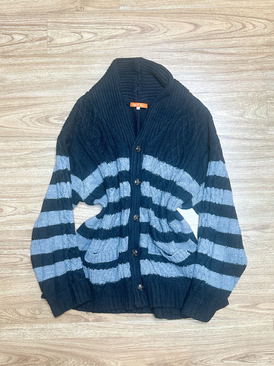 빈티지 블랙 스트라이프 니트 가디건 오네갸루 로걀 그런지 페어리 고딕 상품이미지1