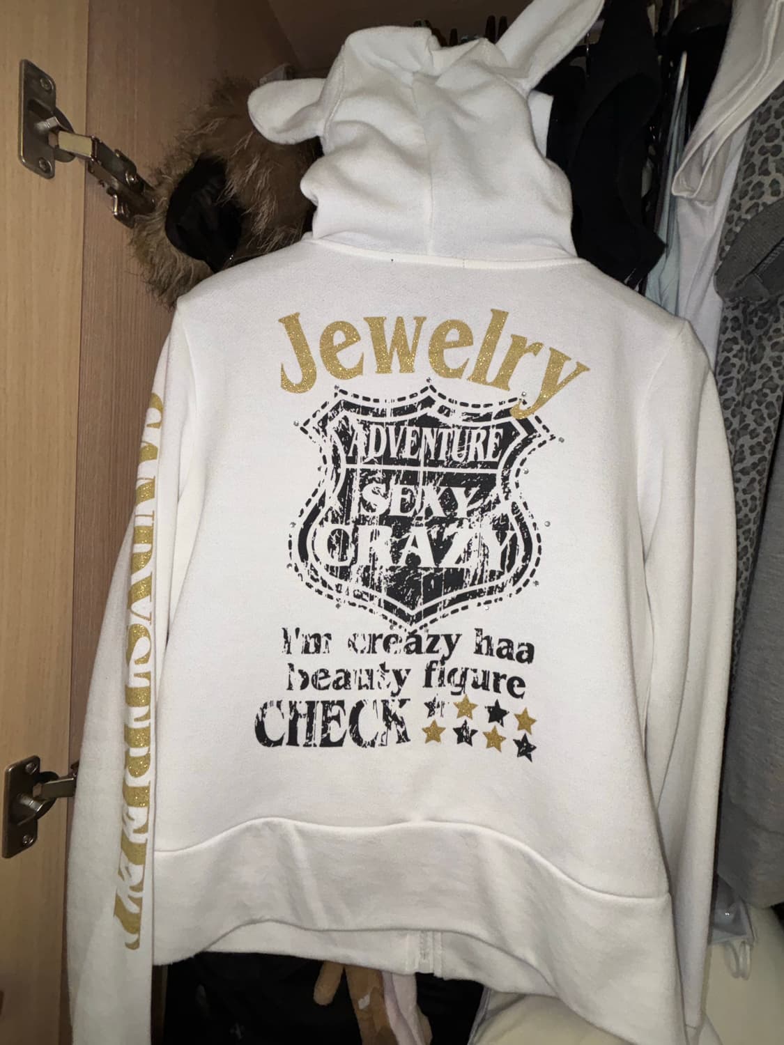 lasy daisy y2k 오네갸루 동물귀 후드집업 화이트 골드 크롭 상품이미지3